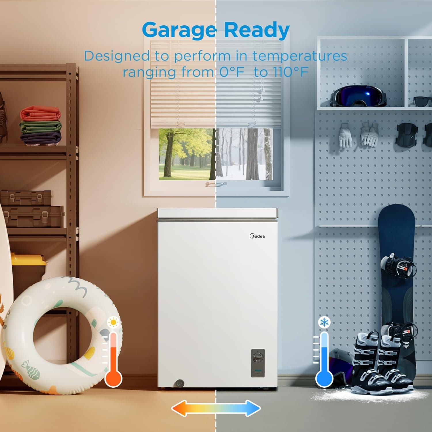 Midea MERC04C4BAWW Chest Freezer, 3.5 Cubic Feet Freezer With Removable Basket, Interior LED Light, Adjustable Temperature, For Kitchen Apartment Office, White 3.5 Cubic Feet (Convertible) - Image 5