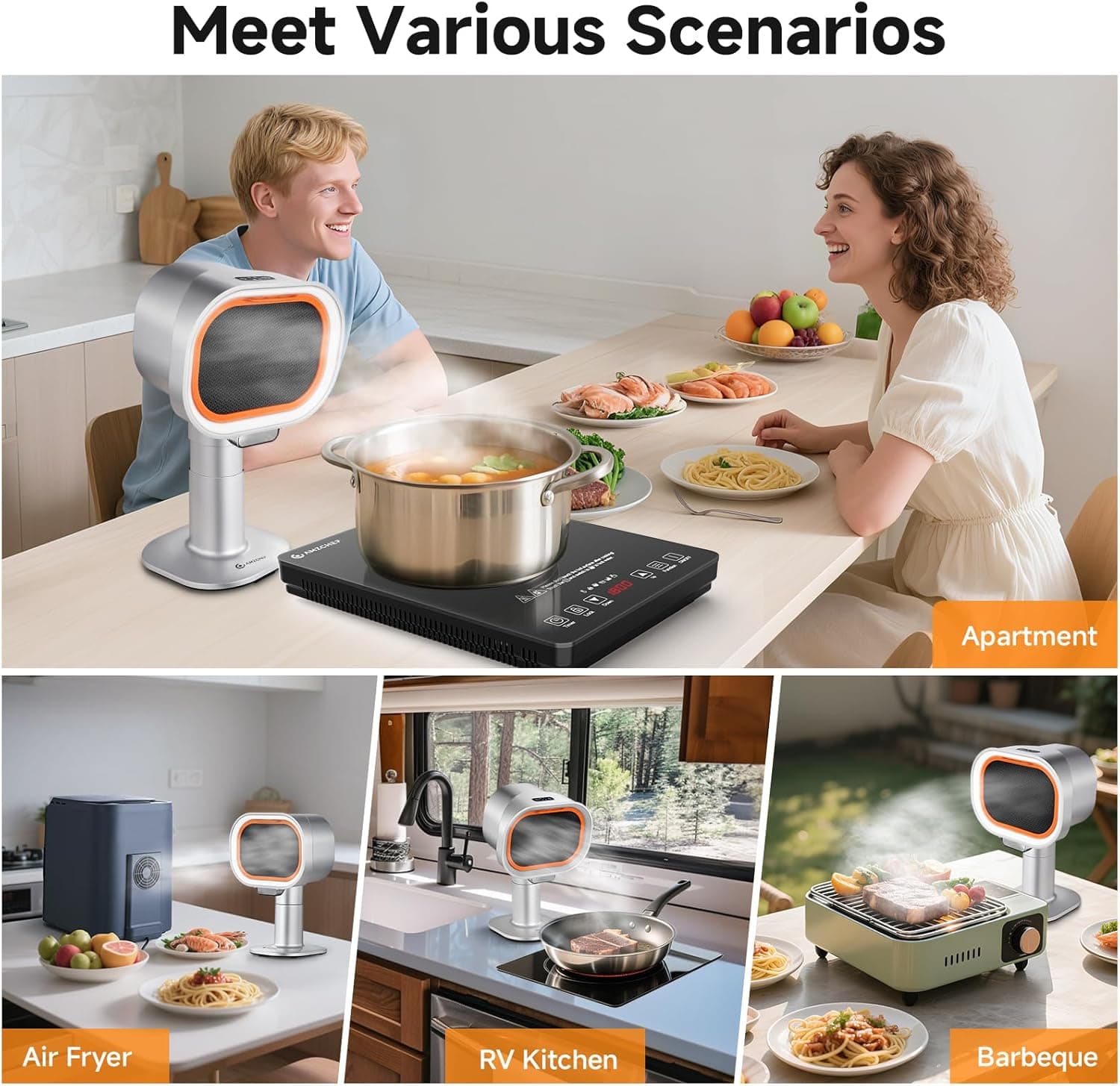 Portable Range Hood - 4-Speed Adjustable Exhaust Fan with Telescoping Height & 40° Tilt Low Noise 52dB, Large-Caliber Aluminum Filter + Oil Cup & 10 Carbon Cotton Filters for Indoor BBQ/Hot Pot/RV silver - Image 10