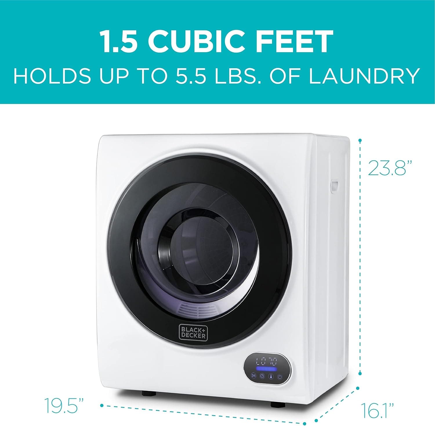 Máy Sấy BLACK+DECKER 1.5 Cu. Ft. Compact, Công Suất 5.5 lb, 850W 120V, Máy Sấy Điện Thoát Khí Với Lồng Thép Không Gỉ - Image 6