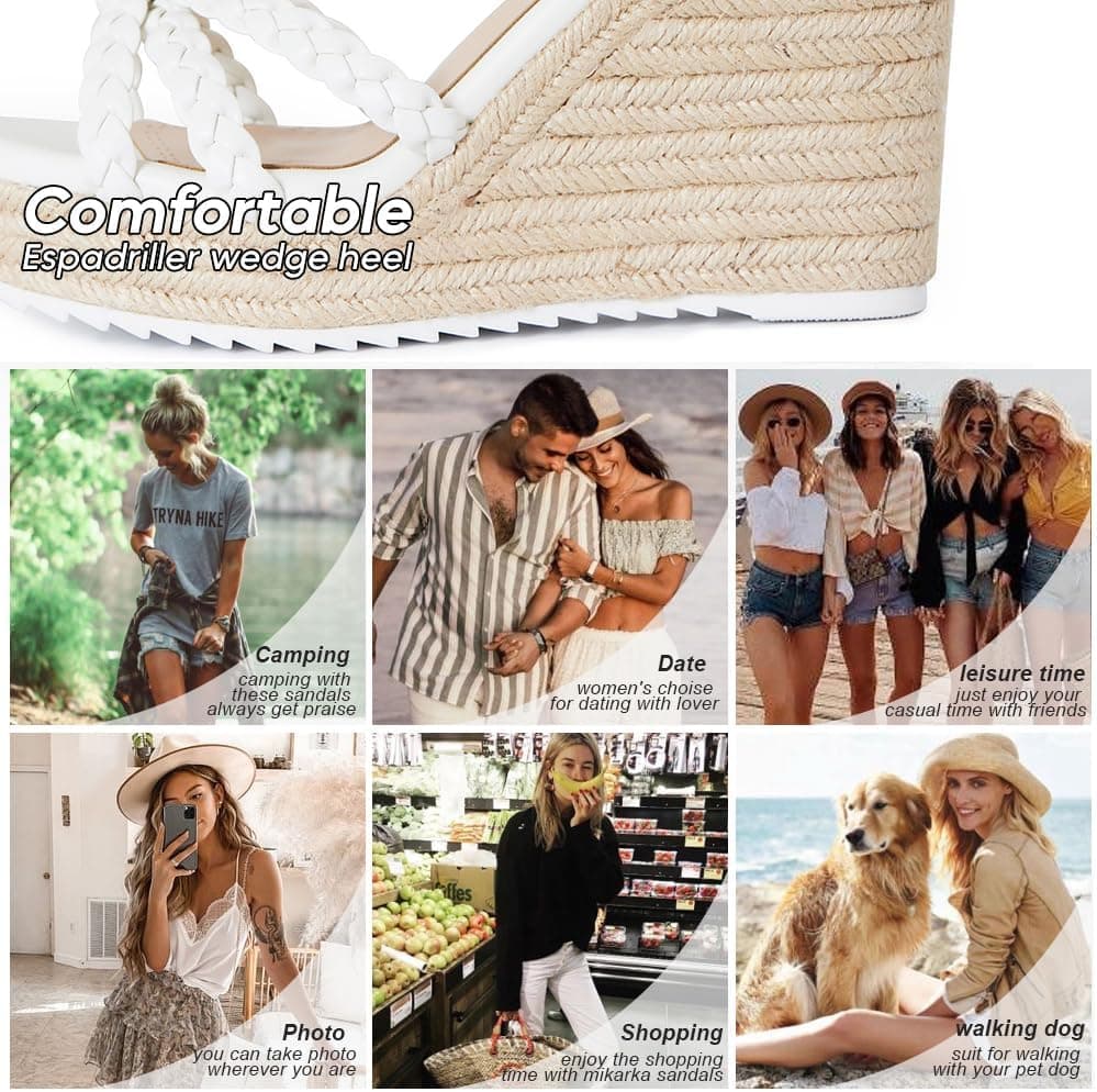 mikarka Espadrille Wedge Sandals for Women Braided Knot Ankle Strap Open Toe Platform Sandals 7 Round Open Toe/3.78" Summer Wedges - Image 6