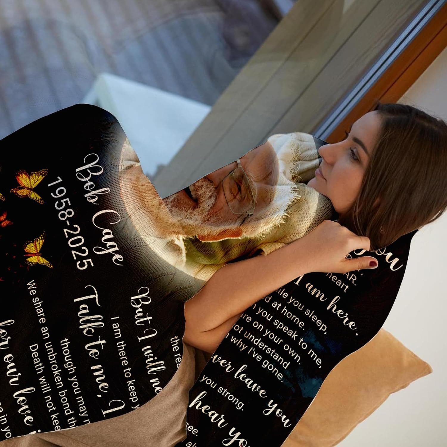 Ship Next Day, Custom Memorial Blanket with Photos for Loss of Loved One - Printed in USA Loving Memory Personalized Sympathy Blanket for Loss of Dad Mom Husband Wife Family Friend Pet in Memory Gifts Style 06 - Image 3