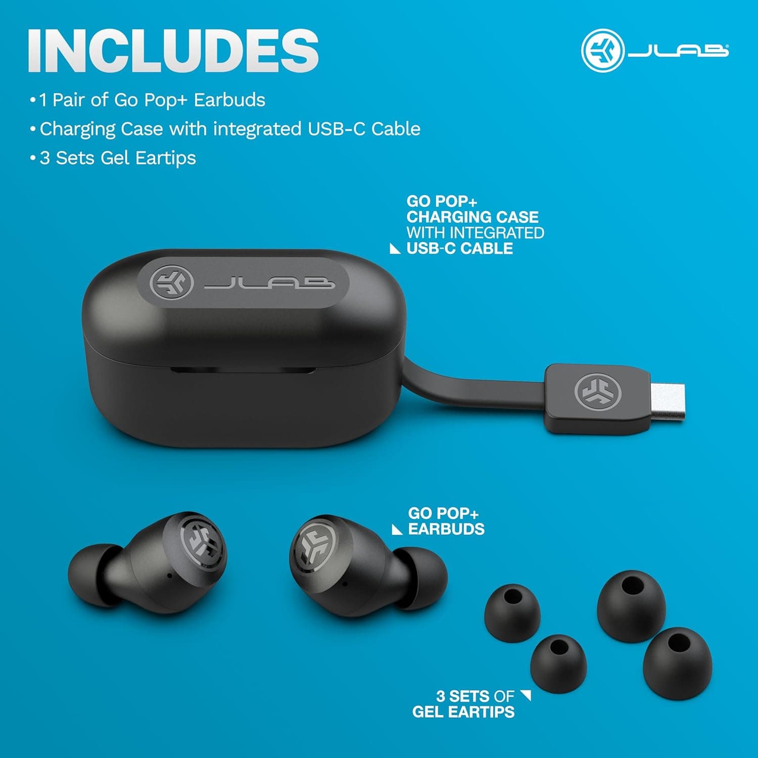JLab Go Air Pop+ True Wireless Earbuds, in Ear Headphones, Bluetooth Earphones, 35H Playtime Ear Buds, Bluetooth Earbuds with Microphone, USB-C Charging Case, Dual Connect, EQ3 Sound, Black Pop+ Black - Image 8