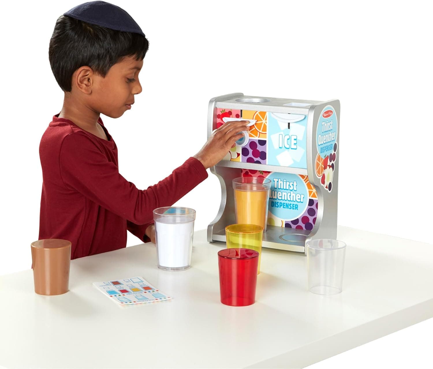 Melissa & Doug Thirst Quencher Wooden Drink Dispenser with Juice Inserts, Ice Cubes & Play Kitchen Accessories, Preschool Learning Toys for Girls & Boys 3+ - FSC Certified - Image 9