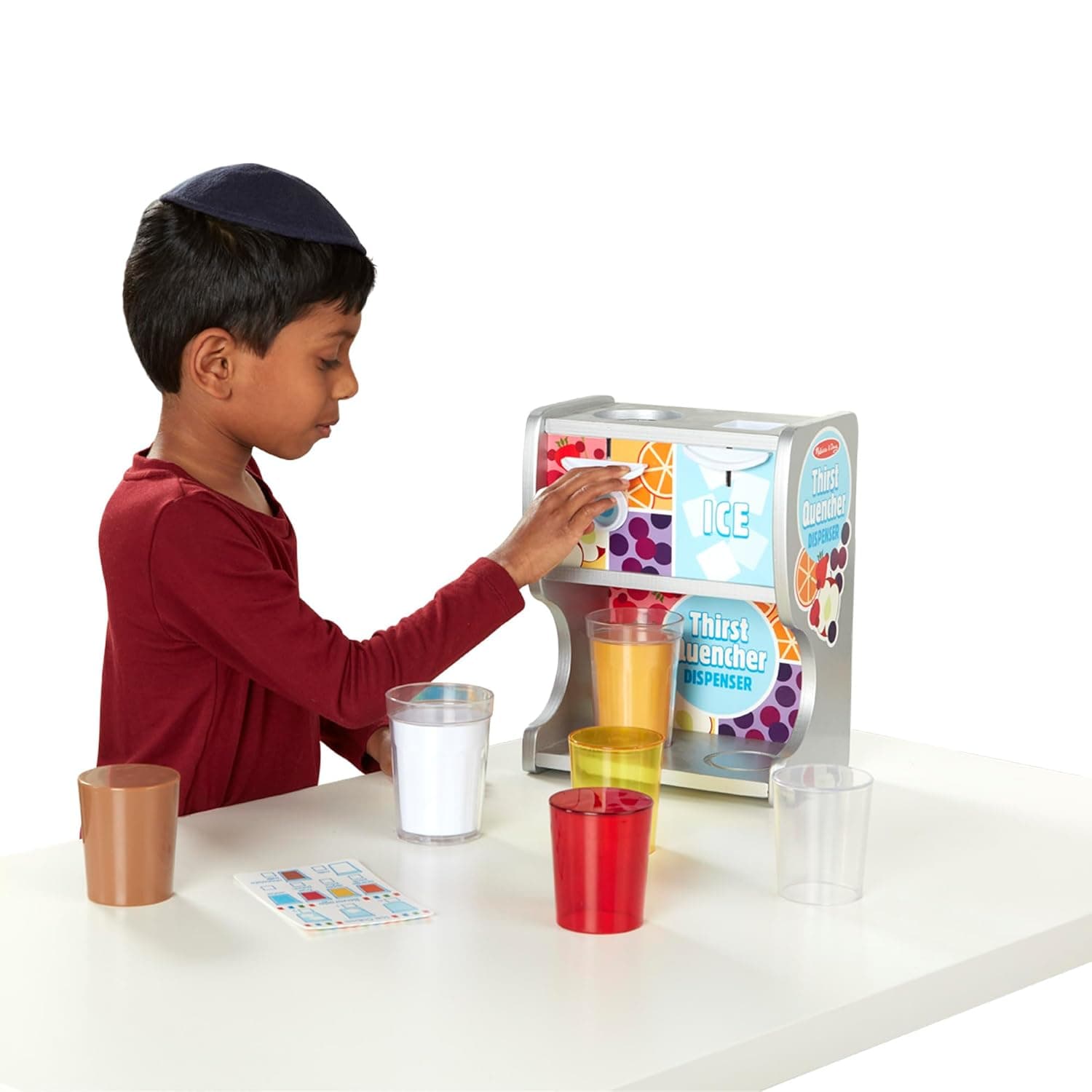 Melissa & Doug Thirst Quencher Wooden Drink Dispenser with Juice Inserts, Ice Cubes & Play Kitchen Accessories, Preschool Learning Toys for Girls & Boys 3+ - FSC Certified - Image 10