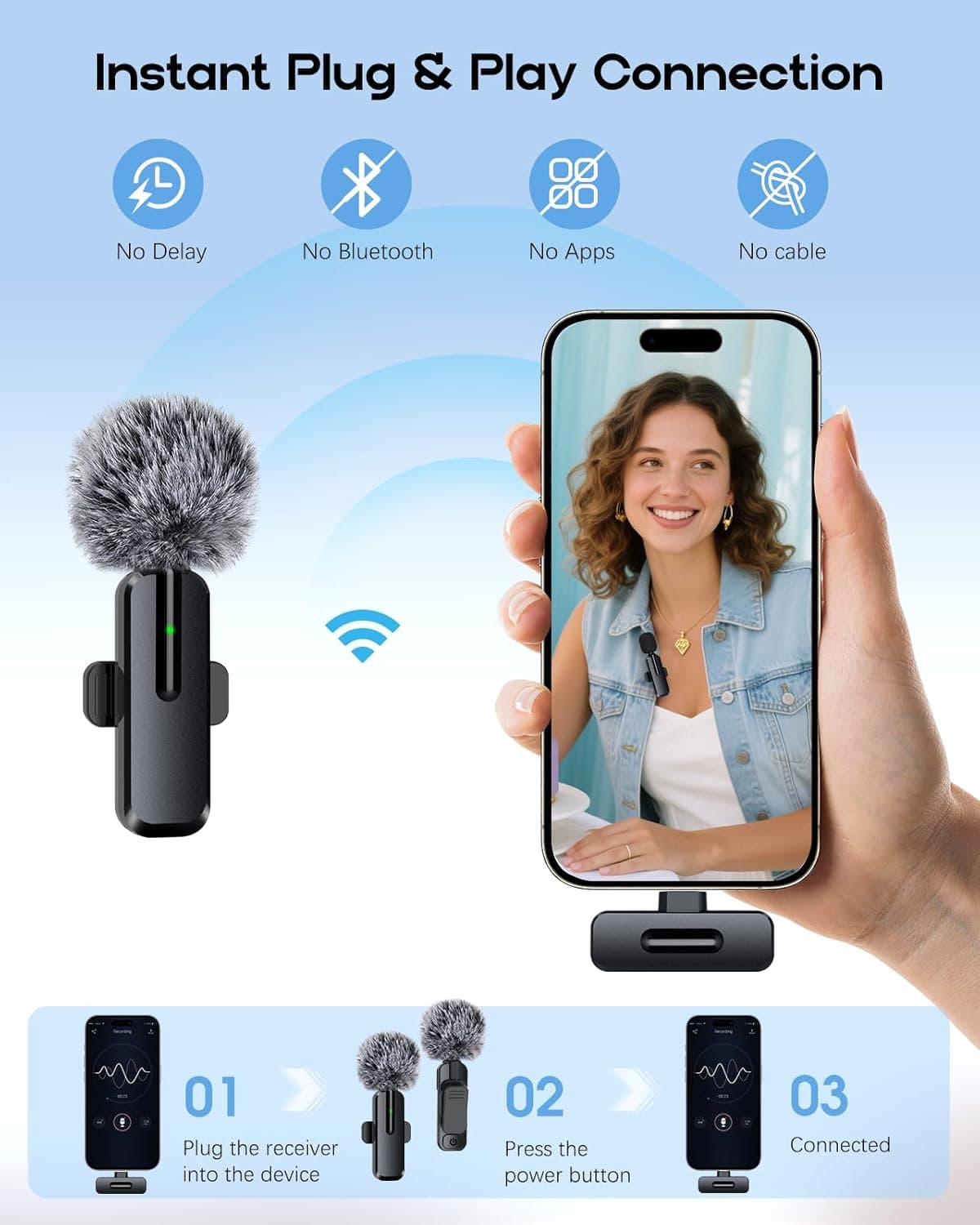 ZOPPLM Wireless Mini Microphone para sa iPhone - 2 Pack Lavalier Bluetooth Microphone para sa Video Recording, 2 sa 1 Noise Reduction - Image 7
