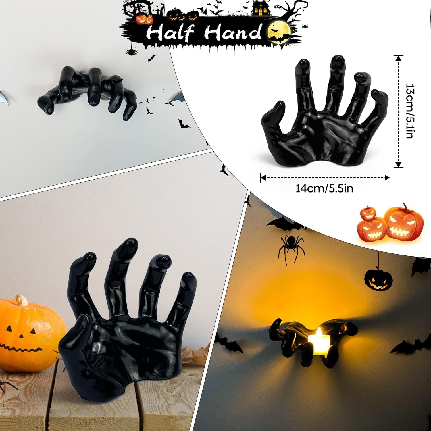 Halloween Decor Indoor, 4 Packs Creepy Reaching Hands with LED Candles, Life-Sized Gothic Wall Decor for Horror, Spooky Halloween Decorations for Home, Party, Goth & Dark Academia Style - Image 7