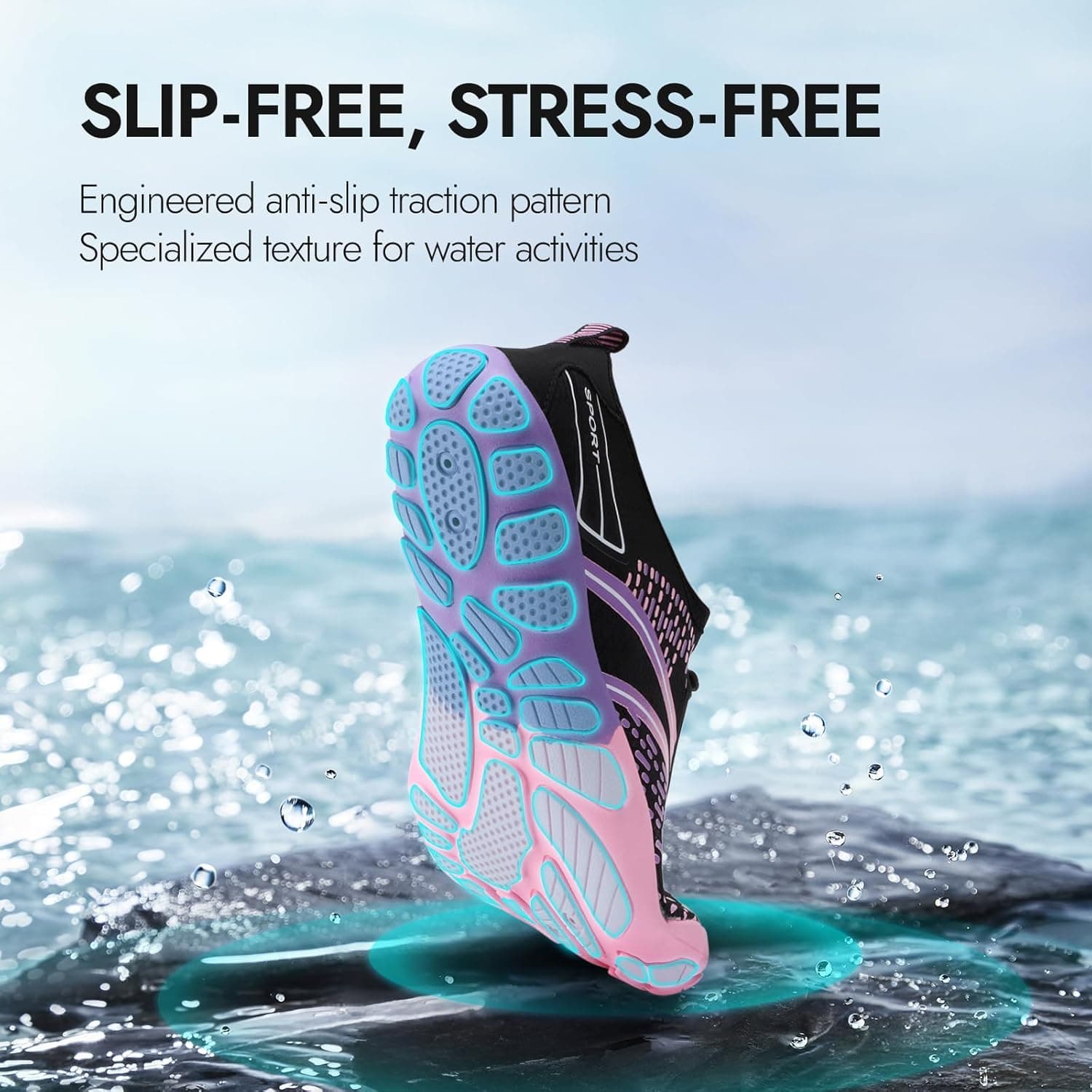 ATHMILE Hiking Barefoot Water Shoes for Women Men Beach Swim Aqua Pool River Quick Dry Athletic Wide Toe Outdoor Sport Kayaking Boating Rock Climbing Yoga Lake A Pink 7.5 Women/6 Men - Image 4