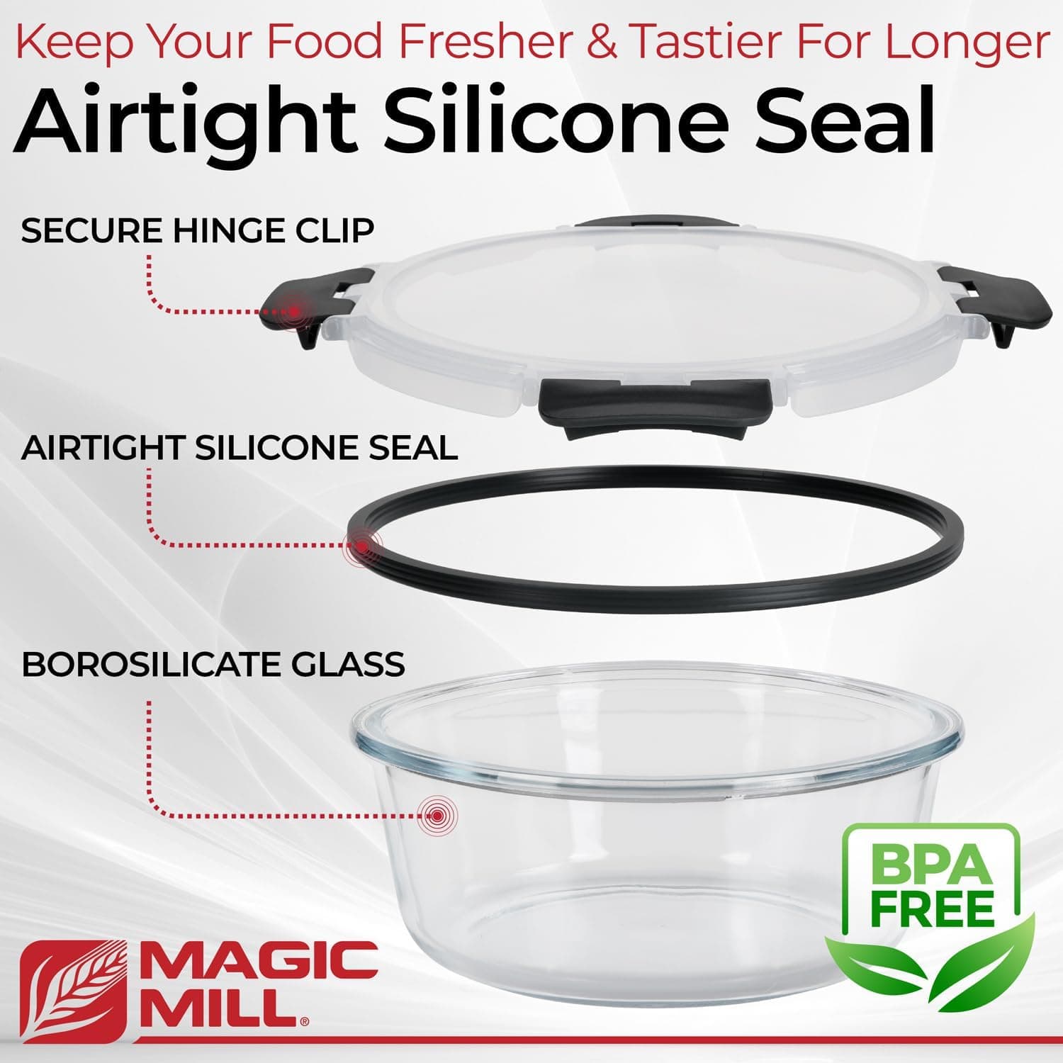 Magic Mill Borosilicate Glass Food Storage Containers with lids Set | Ultimate 24pc Sets with 12 Bowls & 12 Airtight Locking Lids for Lunch & Meal Prep, Safe for Oven, Freezer, Dishwasher, BPA-Free Black - Image 5