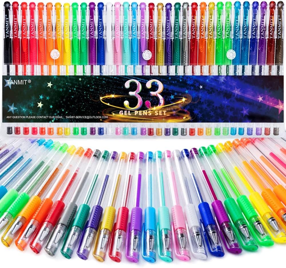 TANMIT Gel Pens, 33 Color Gel Pen Fine Point Colored Pen Set with 40% More Ink for Adult Coloring Books, Drawing, Doodling, Scrapbooks Journaling Multicolor - Image 2