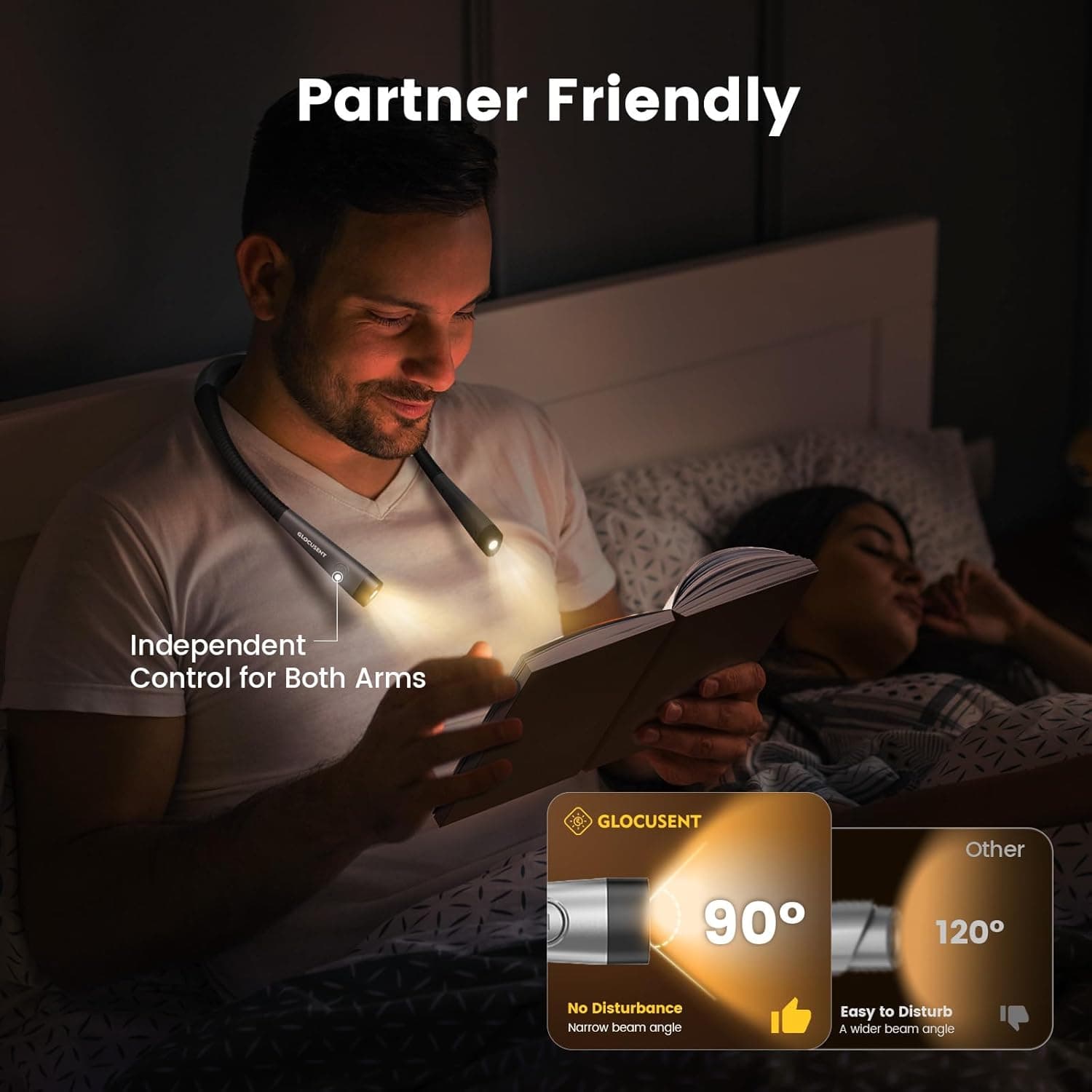 Glocusent Book Light, 3-Color & 6-Brightness Reading Light, Bendable Neck Light, 80-hr Lasting Rechargeable Book Light, Perfect Reading Lights for Books in Bed, Knitting, Repairing, Book Lovers Gifts Medium Gray - Image 7