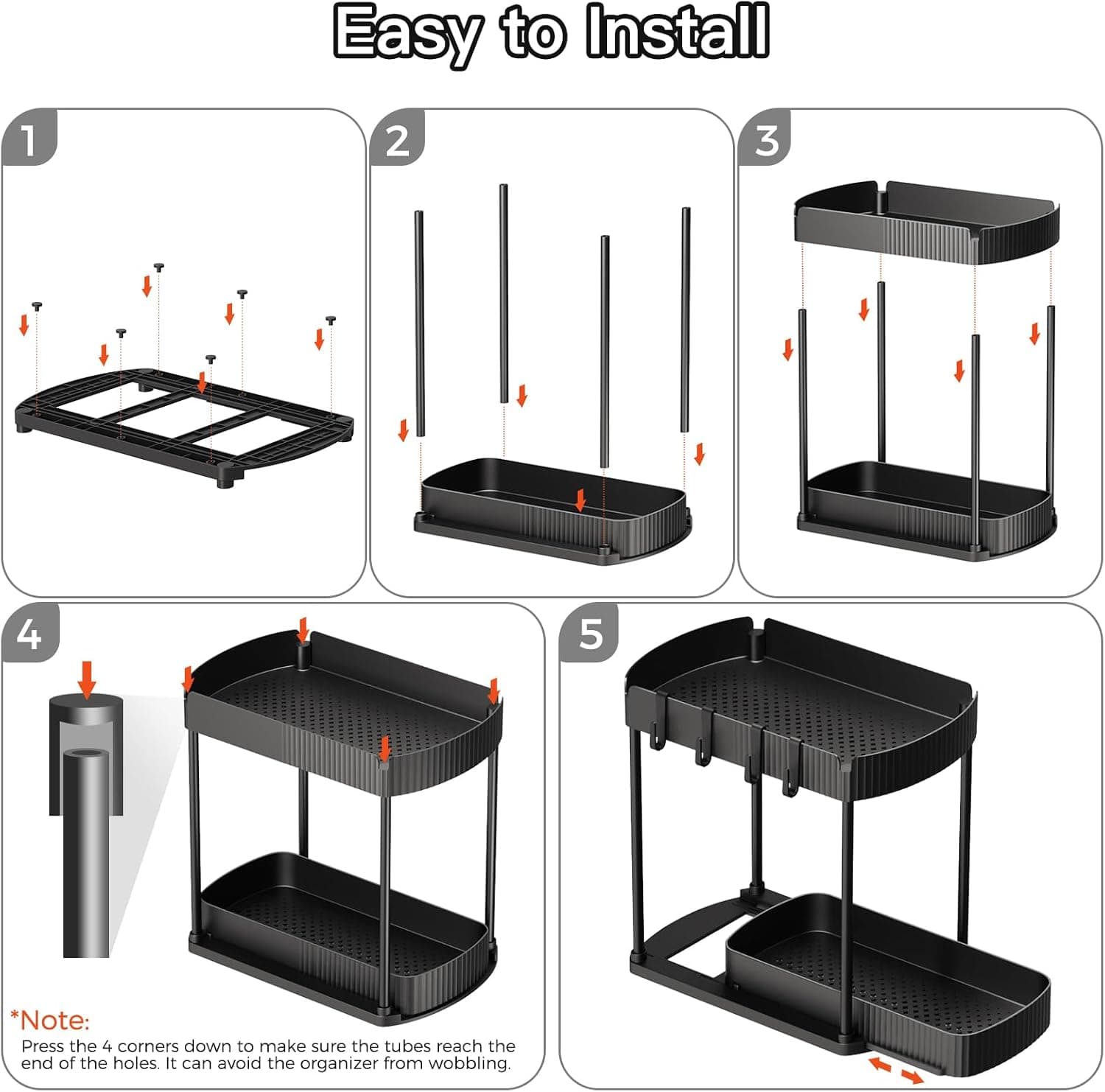 Organizadores de Almacenamiento Extraíbles Multiusos, Organizadores y Almacenamiento para Debajo del Fregadero/Armarios para Baño y Cocina, Negro, 12.8 Pulgadas, 2 Paquetes Negro 12.8 Pulgadas - Image 8