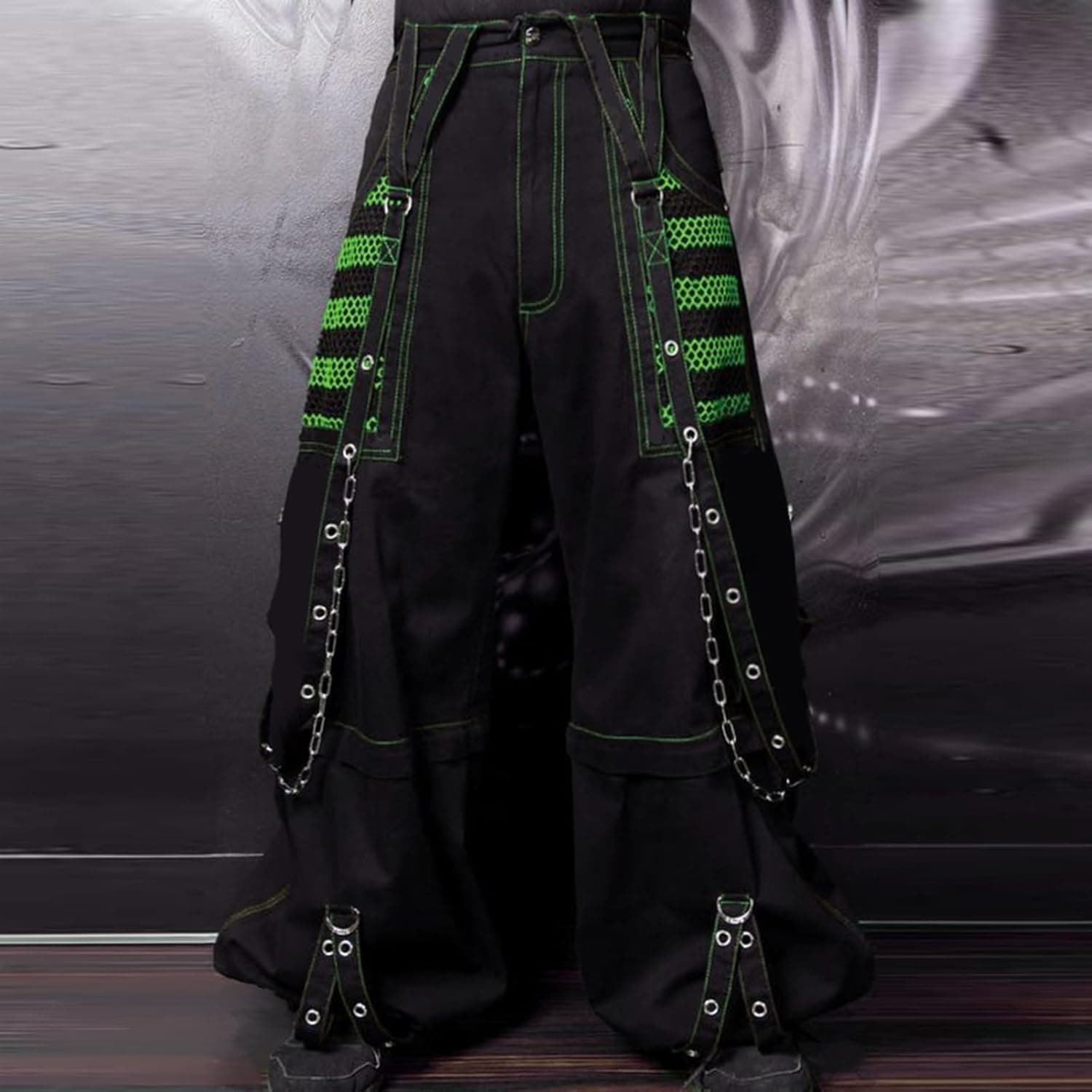 Women Emo Goth Baggy Pants Hip Hop Jeans Y2K Punk Scene High Waisted Wide Leg Denim Pants Streetwear Green Medium - Image 3