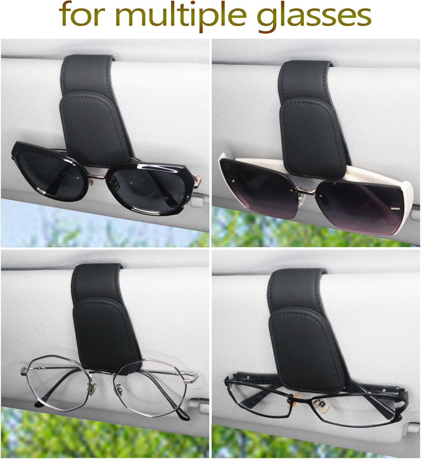 Magnetic Leather Sunglass Holder for Car, Sunglasses Clip for Car Visor, Auto Interior Accessories Universal for Different Size Eyeglasses (Black) - Image 7