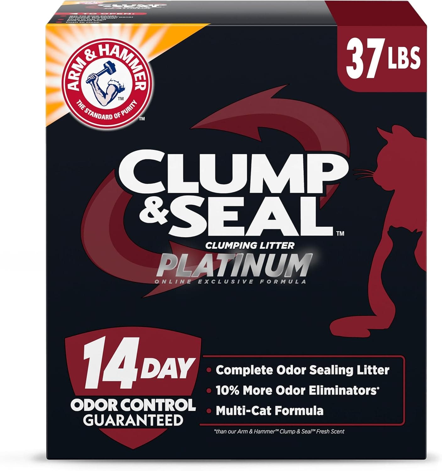 ARM & HAMMER Clump & Seal Platinum Cat Litter, Multi-Cat, 14-Day Odor Control, Rock-Hard Clumps, 37 lbs – Powerful Odor Eliminator with Baking Soda Clumping Cat Litter 37lb – Frustration Free Pack - Image 2