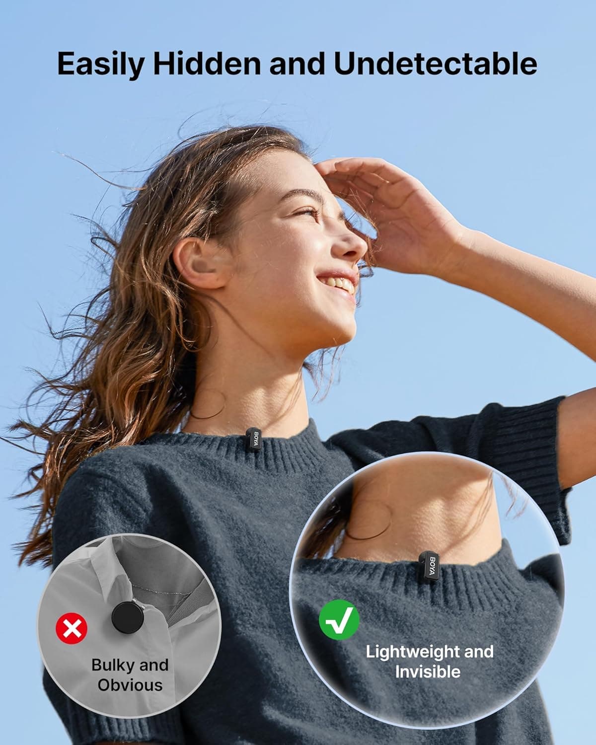 BOYA mini 2 Wireless Lavalier Microphones for iPhone 15/16/17 & Android, AI Noise Cancellation, App Control, 30H Battery Life with Charging Case, Lapel Microphone Wireless for Video Recording Vlogging Type-C-Black - Image 3