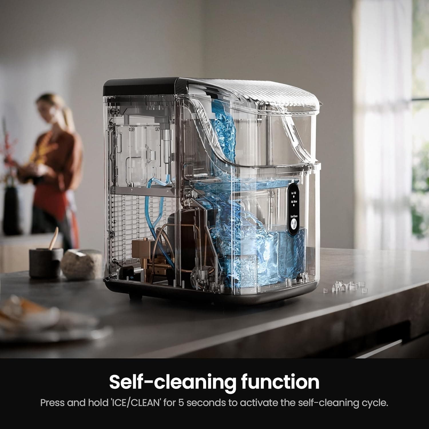 Kismile Nugget Ice Makers Countertop,Portable Ice Machine with Crushed Ice, 35lbs/Day,Self-Cleaning,One-Click Operation for Home Use(Silver) 35lbs/day Silver 1 - Image 5