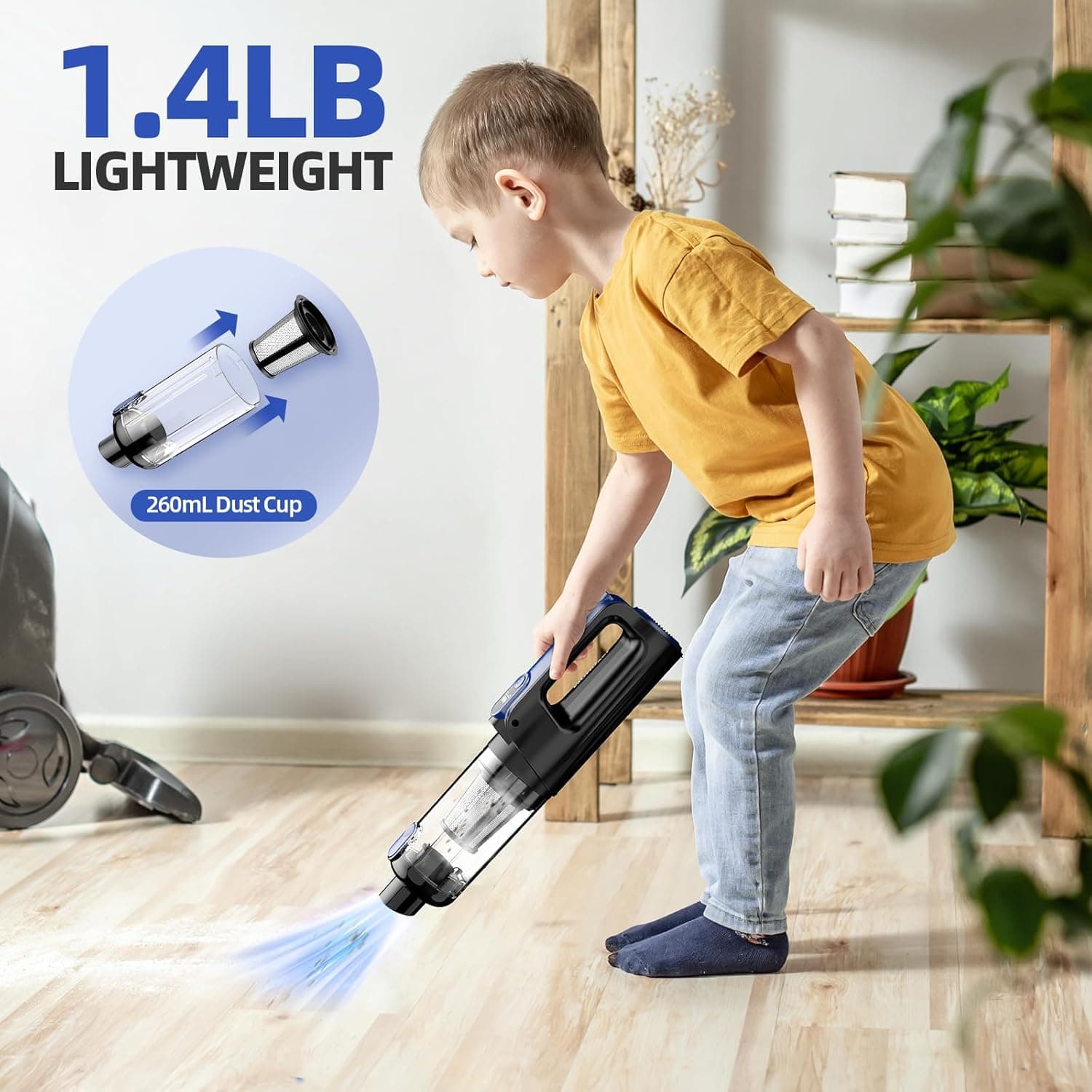 Car Vacuum Portable Cordless, 18000Pa 2 in 1 Vacuum Cleaner&Air Duster, 130W Brushless Motor Handheld Vacuum Cordless with 7800mAh Battery, LED Light, Multi-Nozzles for Car, Home, Office, Pet Blue - Image 7