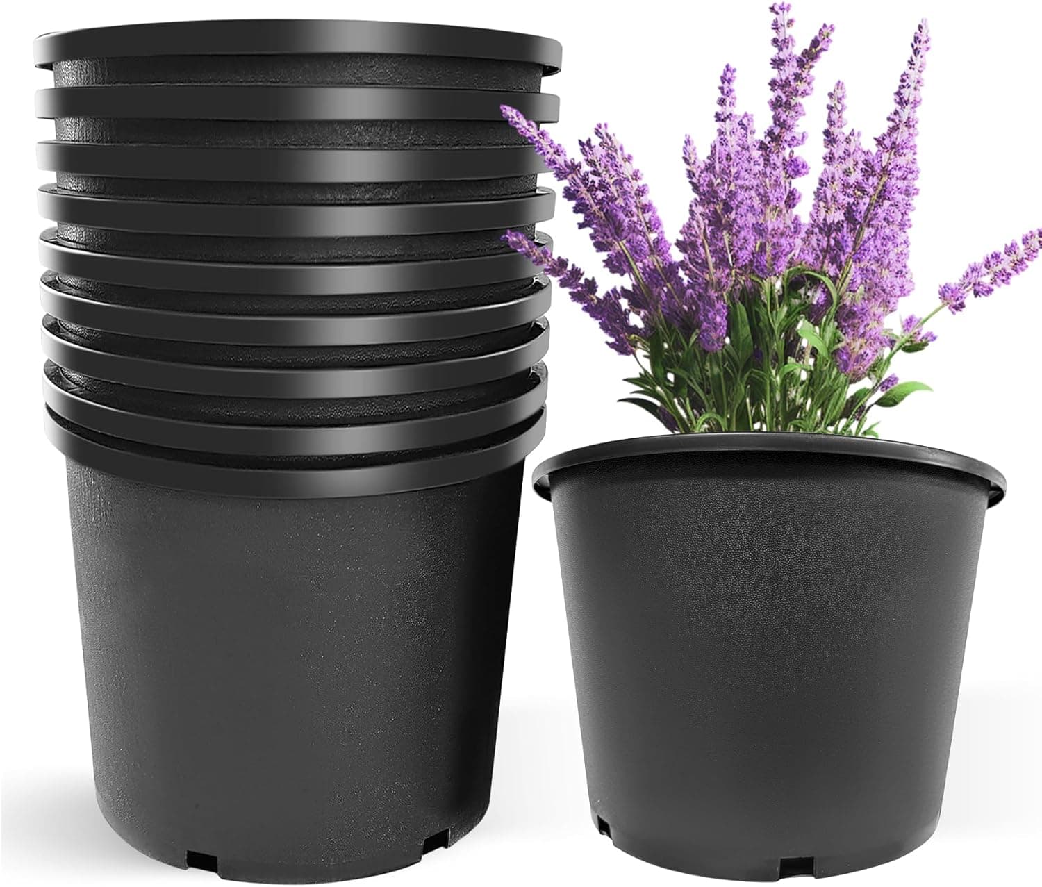 10Pcs 7 Gallon 14 inch Plant Nursery Pot Flower Seedling Injection Molded Container Plastic Garden Planter Pots with Drainage Holes Suitable for Vegetables Flowers Plants Black - Image 2
