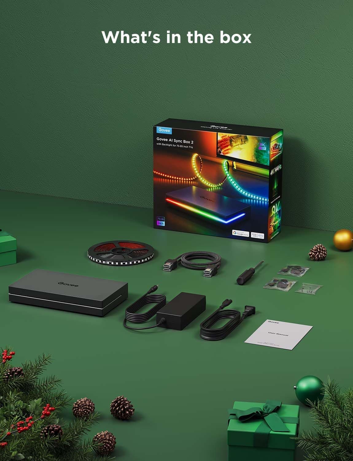 Govee HDMI 2.1 Sync Box 2, AI Sync Box with TV Backlight, Supports 8K@60Hz, 4K@144Hz, VRR and ALLM, Works with Matter and Alexa, RGBIC LED Light Strip for 75-85 inch TVs, 75 LEDs/m 16.3FT for 75"-85" TV - Image 10