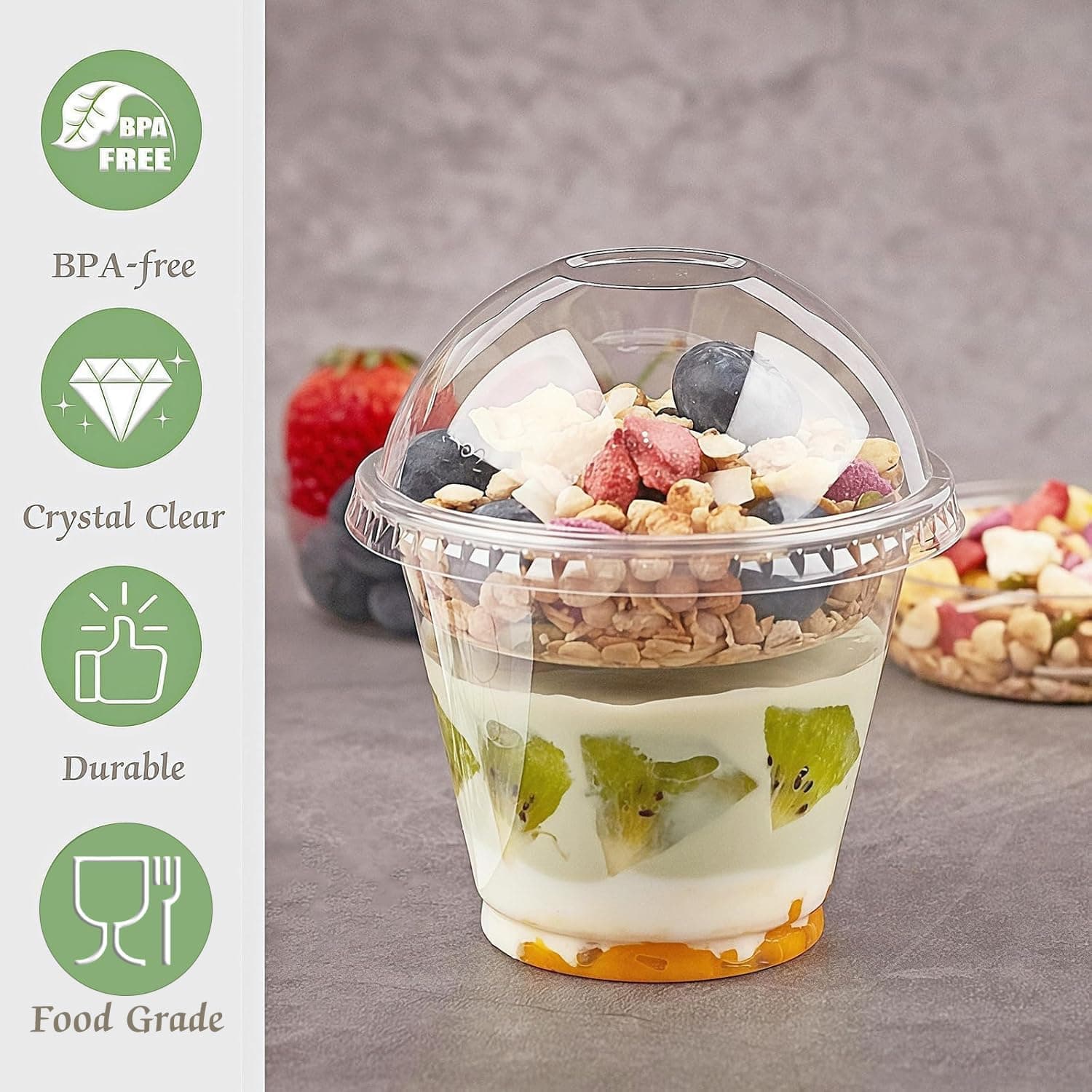 Amazon.com: Zezzxu 50 x 9 oz Clear Plastic Yogurt Parfait Cups with Dome Lids, Insert | Yogurt Containers with Lids, Separate Granola Holder, Spork, For Breakfast and Snacks To Go, No Leaking : Health & Household - Image 5
