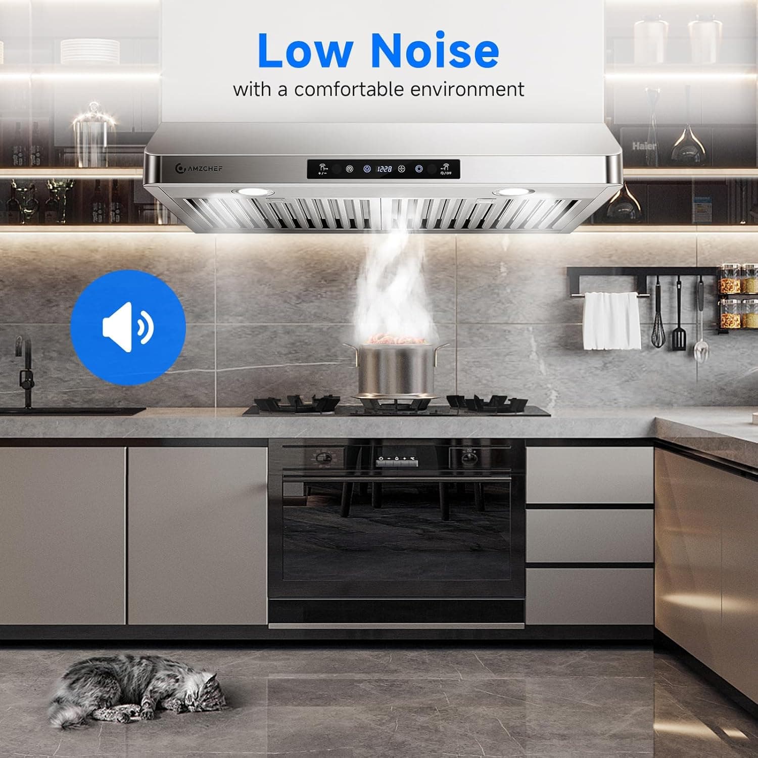 AMZCHEF Under Cabinet Range Hood 30 Inch, 750CFM Stainless Steel Kitchen Stove Vent Hood 3 Speed Exhaust Fan Touch/Remote/Gesture Control LED lights Time Setting Dishwasher-Safe Baffle Filters - Image 6