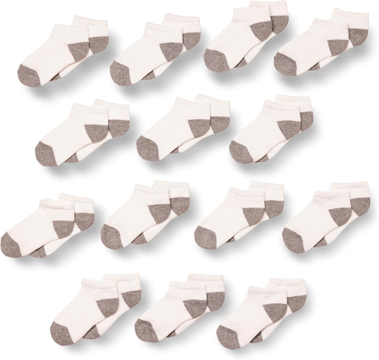 Amazon Essentials Unisex Kids and Toddlers' Cotton Low Cut Cushioned Socks for Boys Girls Toddlers, 14 Pairs Medium White/Grey - Image 2