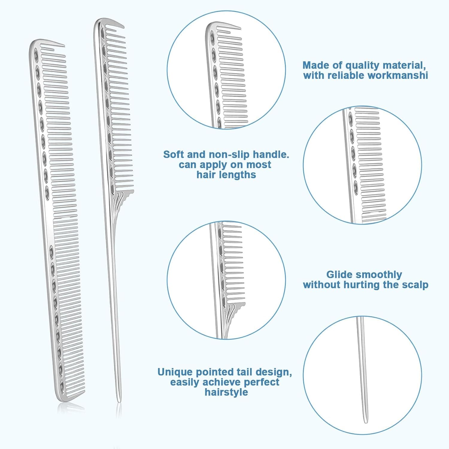 Amazon.com : Stainless Steel Fine Tooth Comb, 2 PCS Metal Rat Tail Comb for Men Anti-Static Professional Barber Hair Styling Combs Space Aluminum Unbreakable Metal Haircut Hair Combs for Men Women, Heat Resistant : Beauty & Personal Care - Image 7