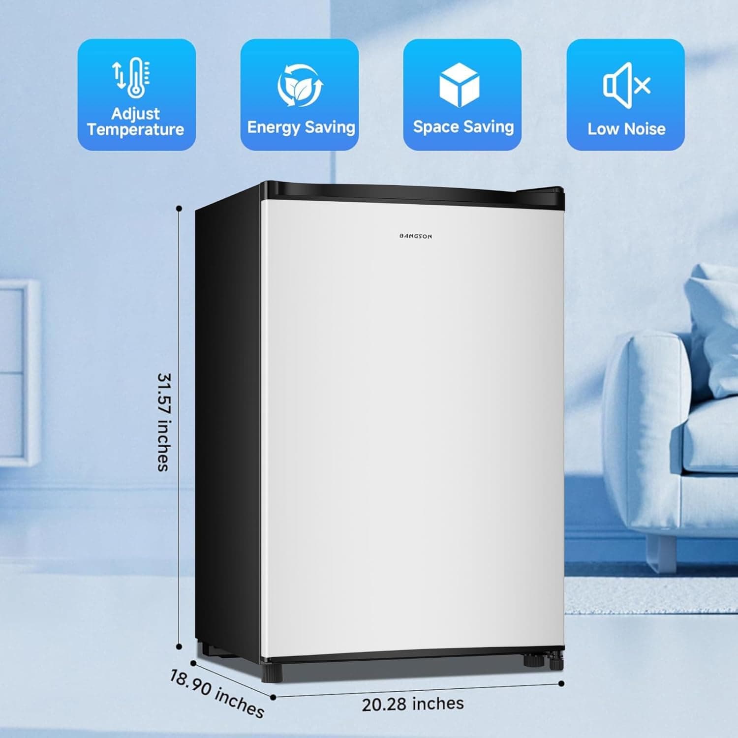 BANGSON 3.0 Cu.ft Compact Upright Freezer, Energy-Saving Mini Freezer with Adjustable Thermostat, Removable Shelves, Reversible Door, Ideal for Dorm/Office/Apartment, Silver 3.0cu.ft Silver（3.0cu.ft） - Image 6