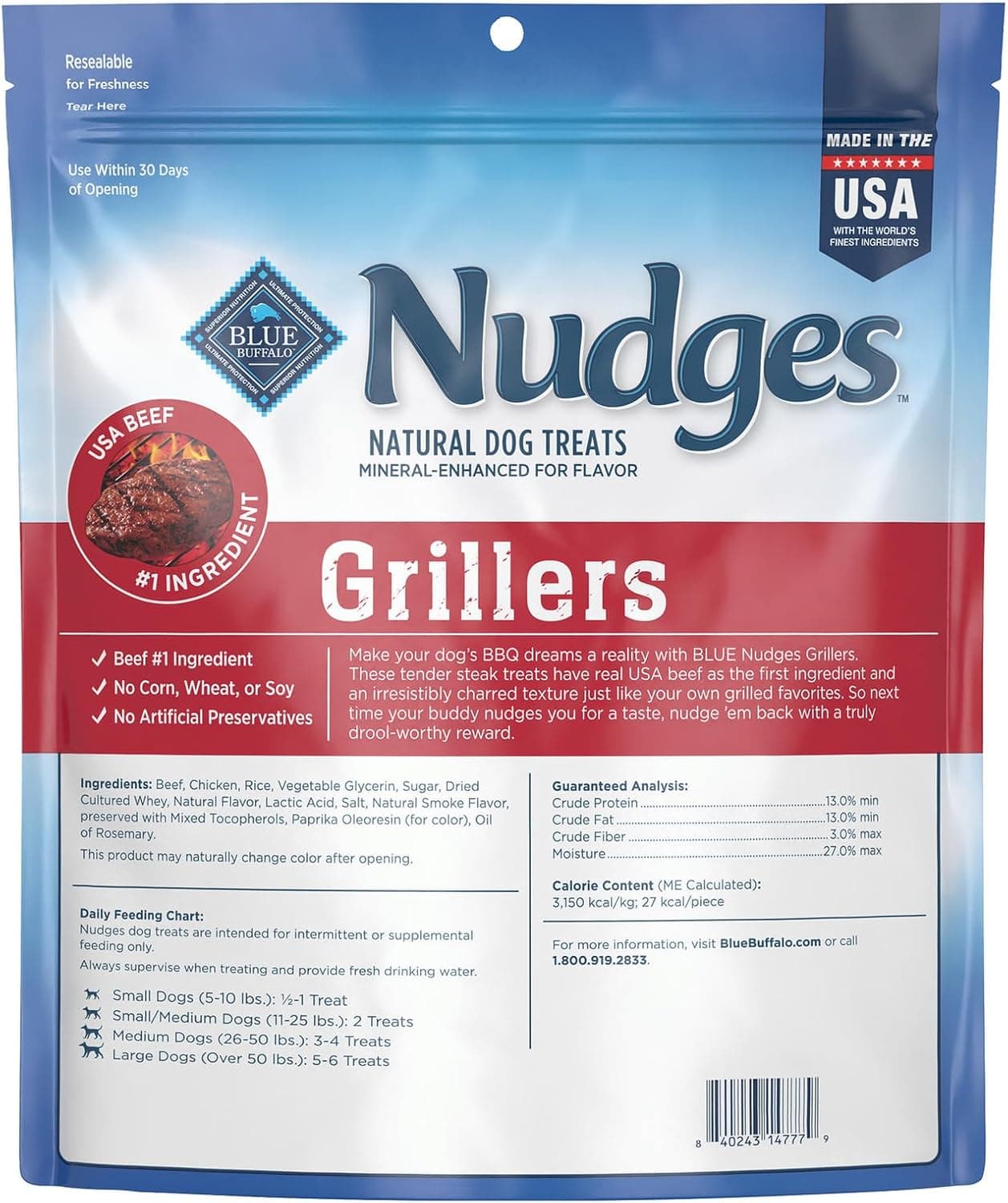 Blue Buffalo Nudges Grillers Galletas Naturales para Perros con Carne de Res Real de EE. UU., Hechas en EE. UU., Bistec, Bolsa de 36 oz (Paquete de 1) - Image 2