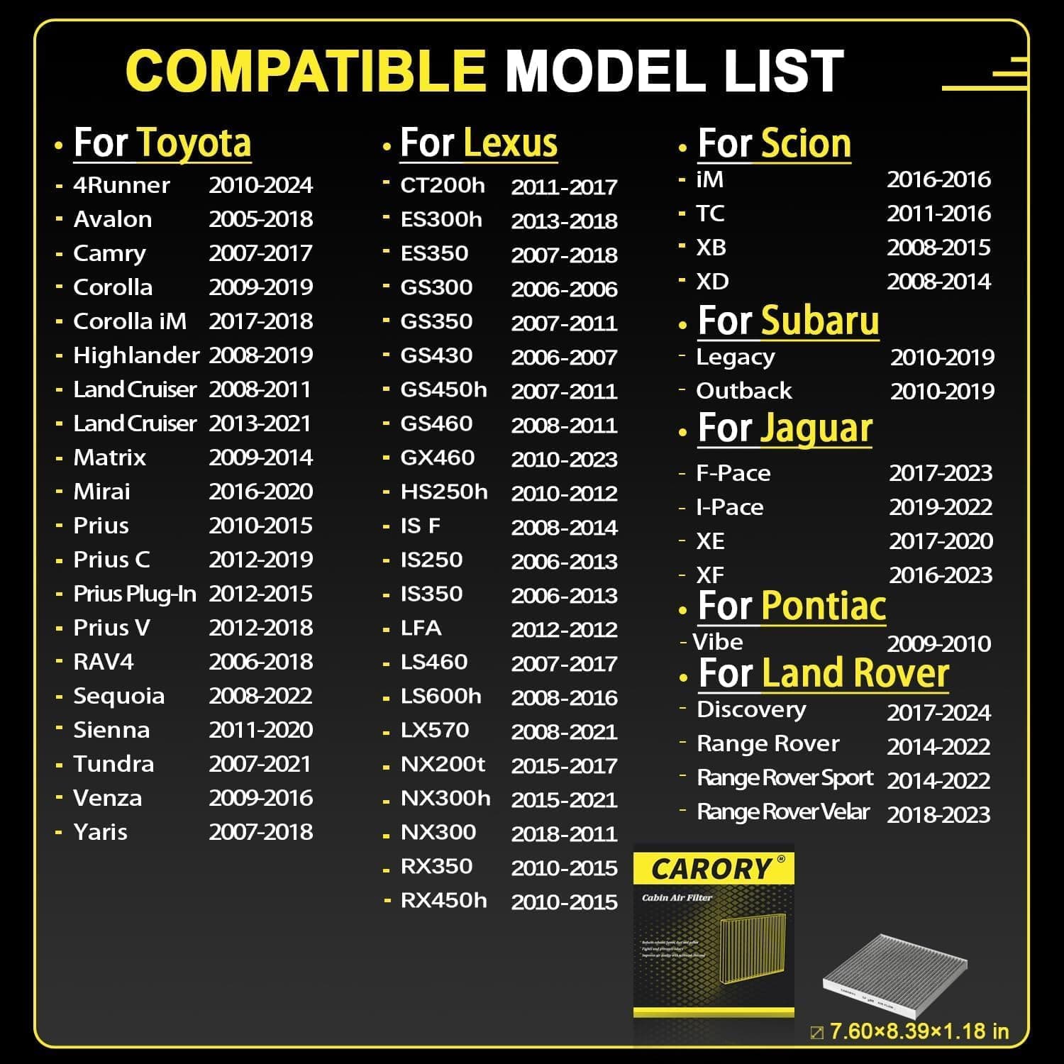 Filtro de Aire de Cabina CARORY con Carbón Activado para Toyota Camry, Corolla, RAV4, Highlander, Lexus RX350, NX300, GX460, Subaru Leg - Image 3