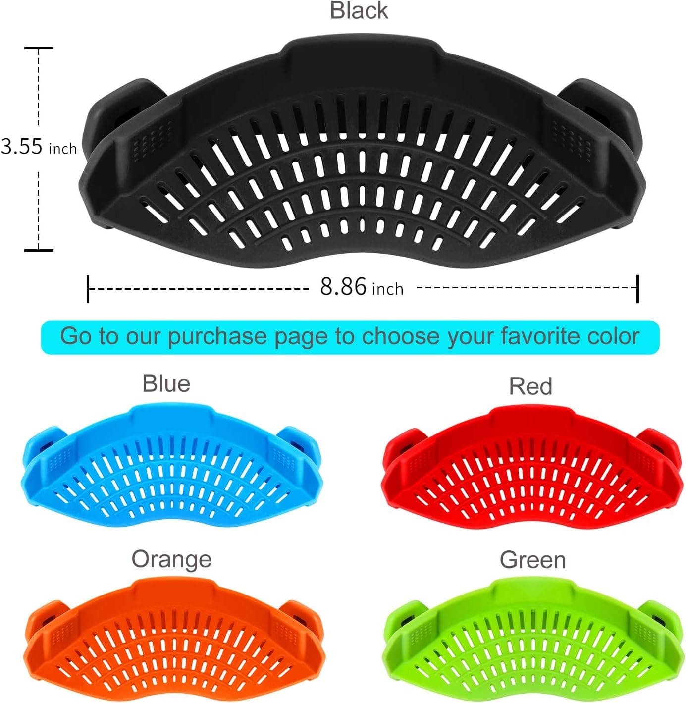 AUOON Clip On Strainer Silicone for All Pots and Pans, Pasta Strainer Clip on Food Strainer for Meat Vegetables Fruit Silicone Kitchen Colander Black Standard 8.86 x 3.55 in - Image 6