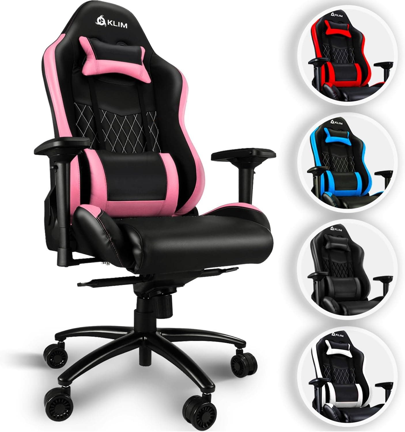 KLIM Esports Gaming Stuhl - NEU 2023 - Mit Lenden- und Nackenstütze - Verstellbar Gaming Sessel Ergonomisch PC Stuhl - Kunstleder und Premium-Materialien - Schwarz Gamer Stuhl - Gaming Chair - Pink product image