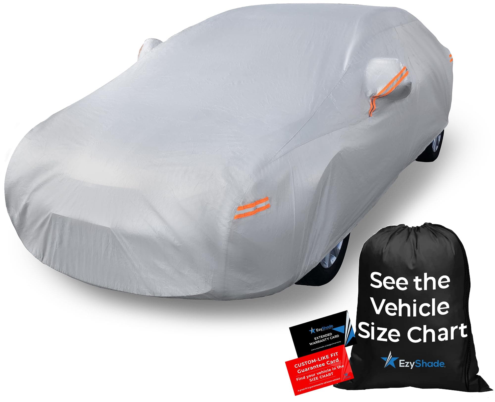 EzyShade 10-Layer Car Cover Waterproof All Weather - See Vehicle Size-Chart - Car Covers for Automobiles & Car Snow Cover - Full Exterior Covers - Winter Rain Sun SUV Sedan. Size A4 (See SizeChart) Reflective A4 - see Vehicle Size Chart