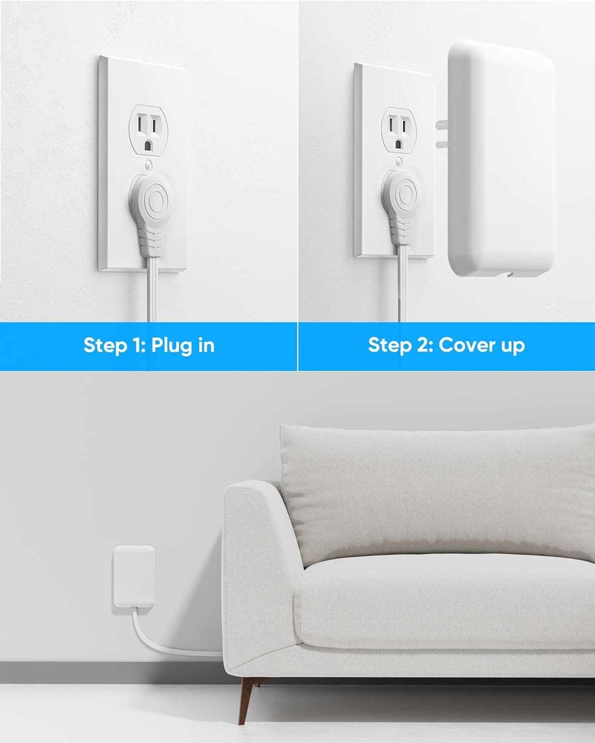Flat Extension Cord with Outlet Cover, Flat Plug Power Strip with 6 Outlets and 3 USB Ports, 2000 Joules Surge Protector, 5 FT Cord Hidden Outlet Extender for Tight Spaces, White 5 FT 6AC+3USB - Image 4