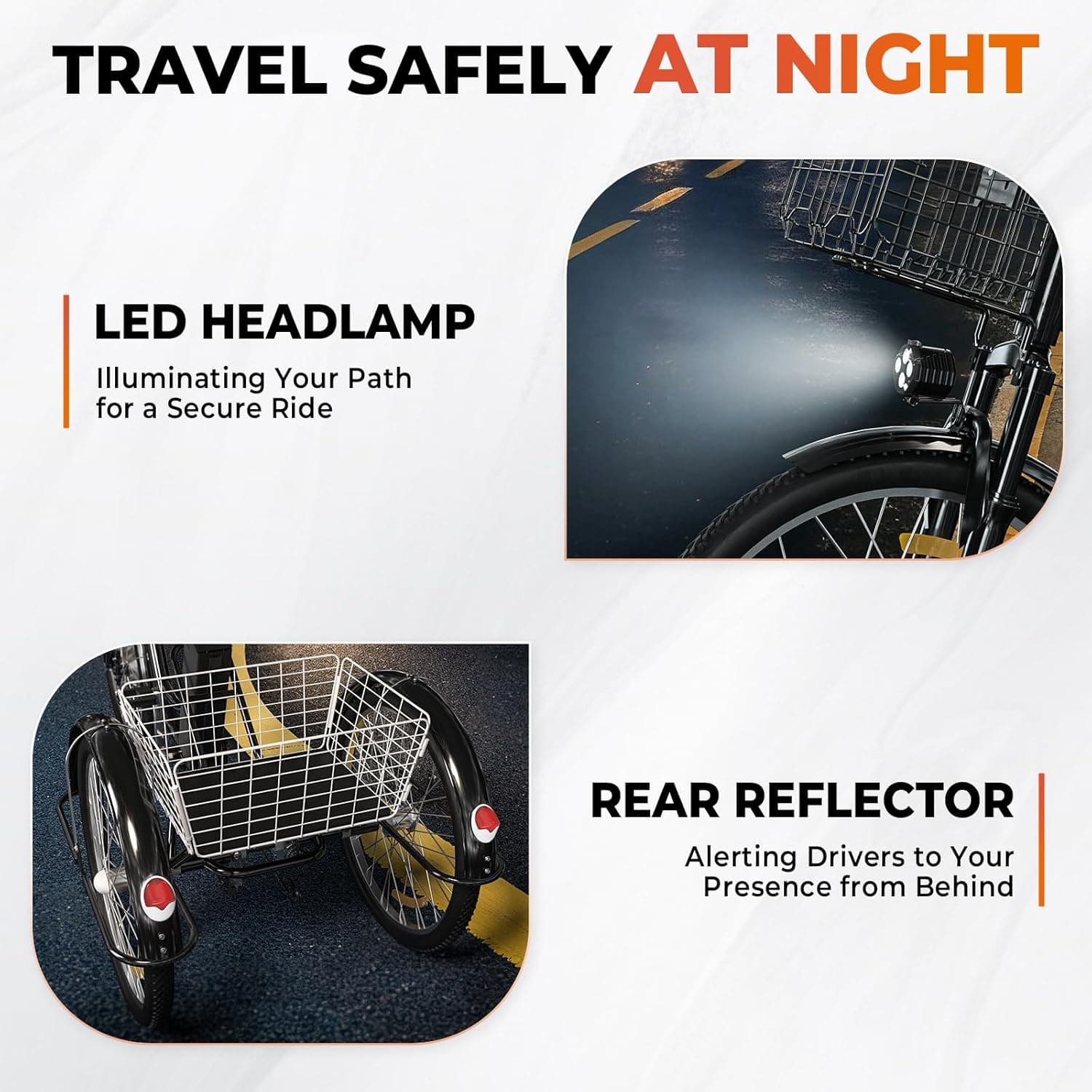 Electric Trike for Adults,24" Tire Etrike,3-Wheel Electric Bicycle with Removable 48V/13Ah Battery,Electric Tricycle with Front & Rear Large Cargo Basket,Black - Image 7