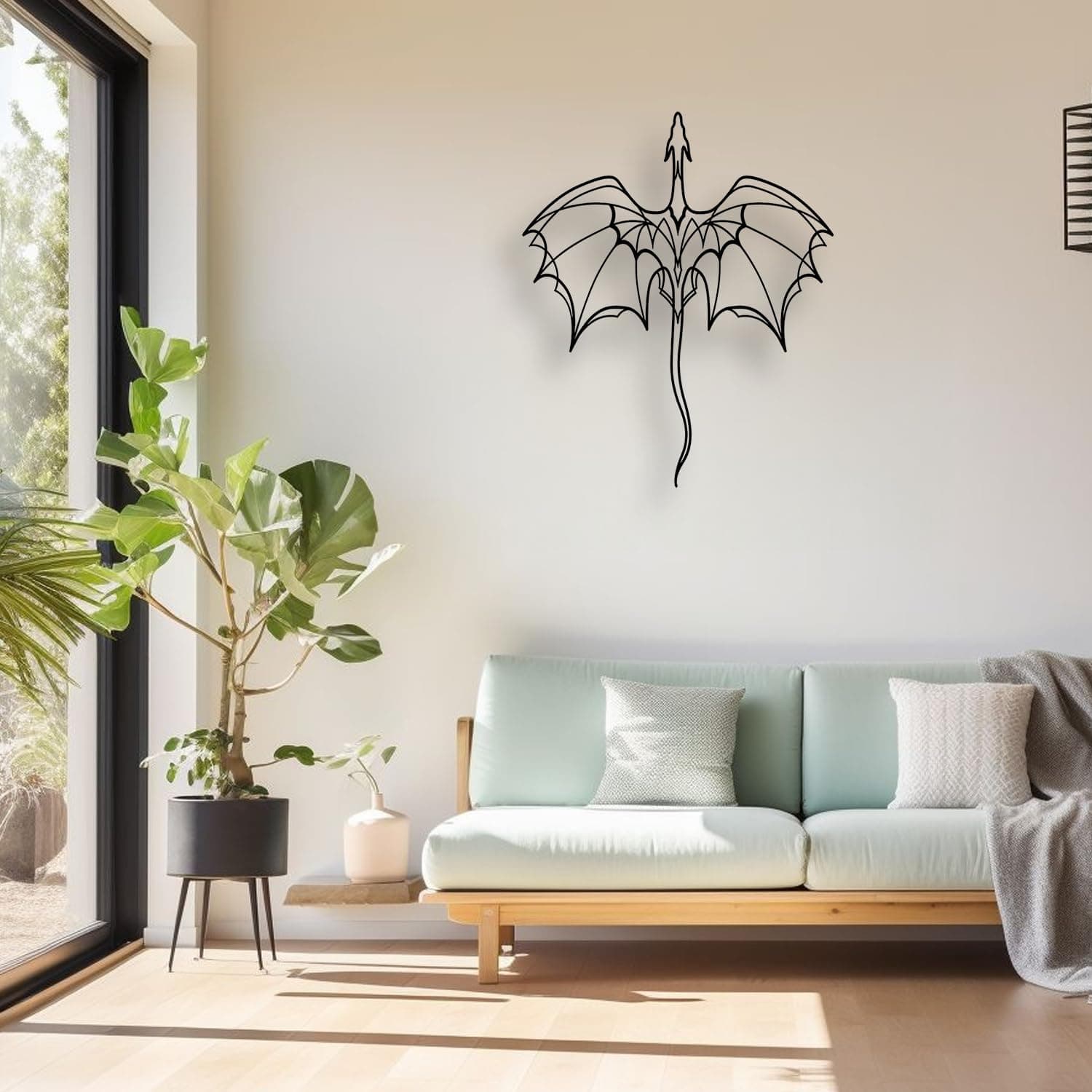 LIYOUYA Fantasy Dragon Metal Wall Decor - Black Simple Lines Dragon Wall Art Home Decor for Living Room, Bathroom, Bedroom, Dining Room, Porch, Farmhouse (Black) - Image 4