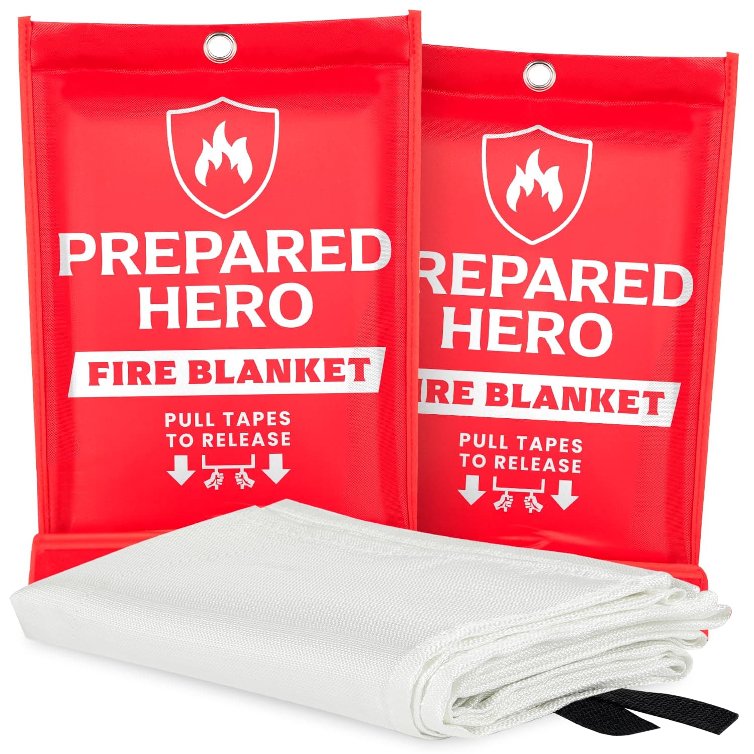 Prepared Hero Emergency Fire Blanket - 2 Pack - Fire Suppression for Kitchen, 40” x 40” Fiberglass Fire Blanket for Home 2-pack Red