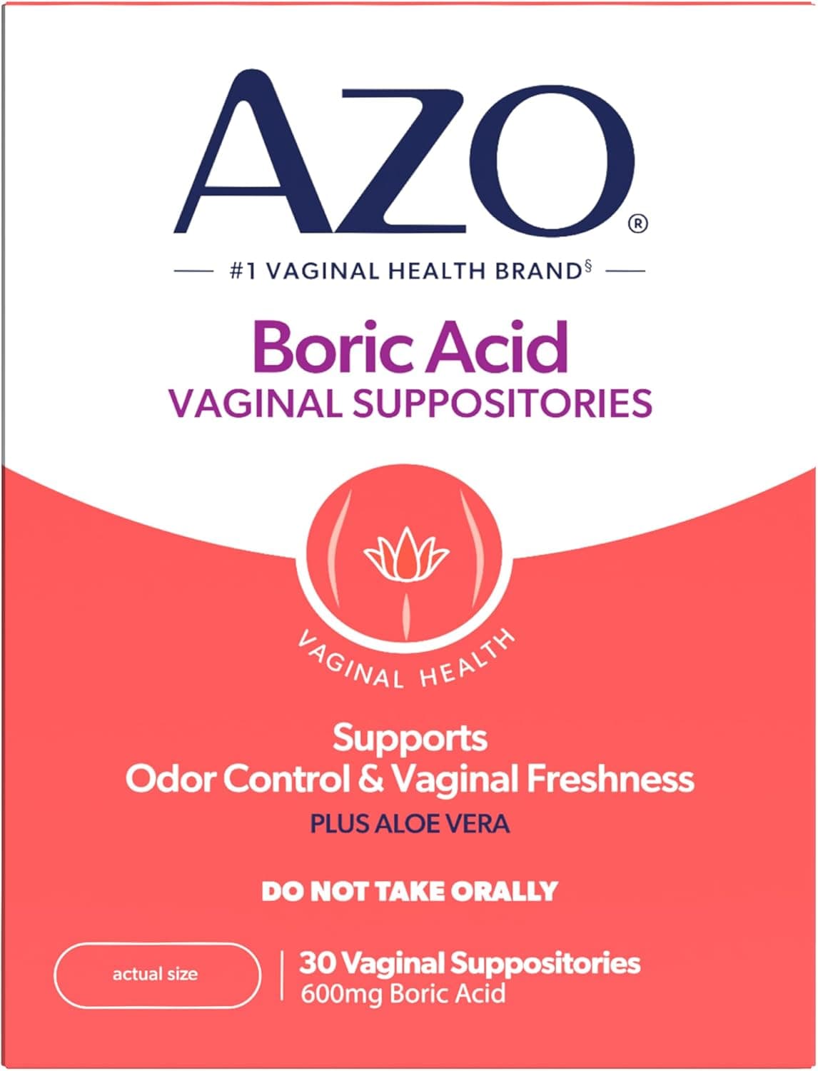 AZO® Boric Acid Vaginal Suppositories, Helps Support Odor Control and Intimate Health with Clinically Studied Boric Acid, Non-GMO, 30 Count 30 Count (Pack of 1) 1 Month Supply - Image 2