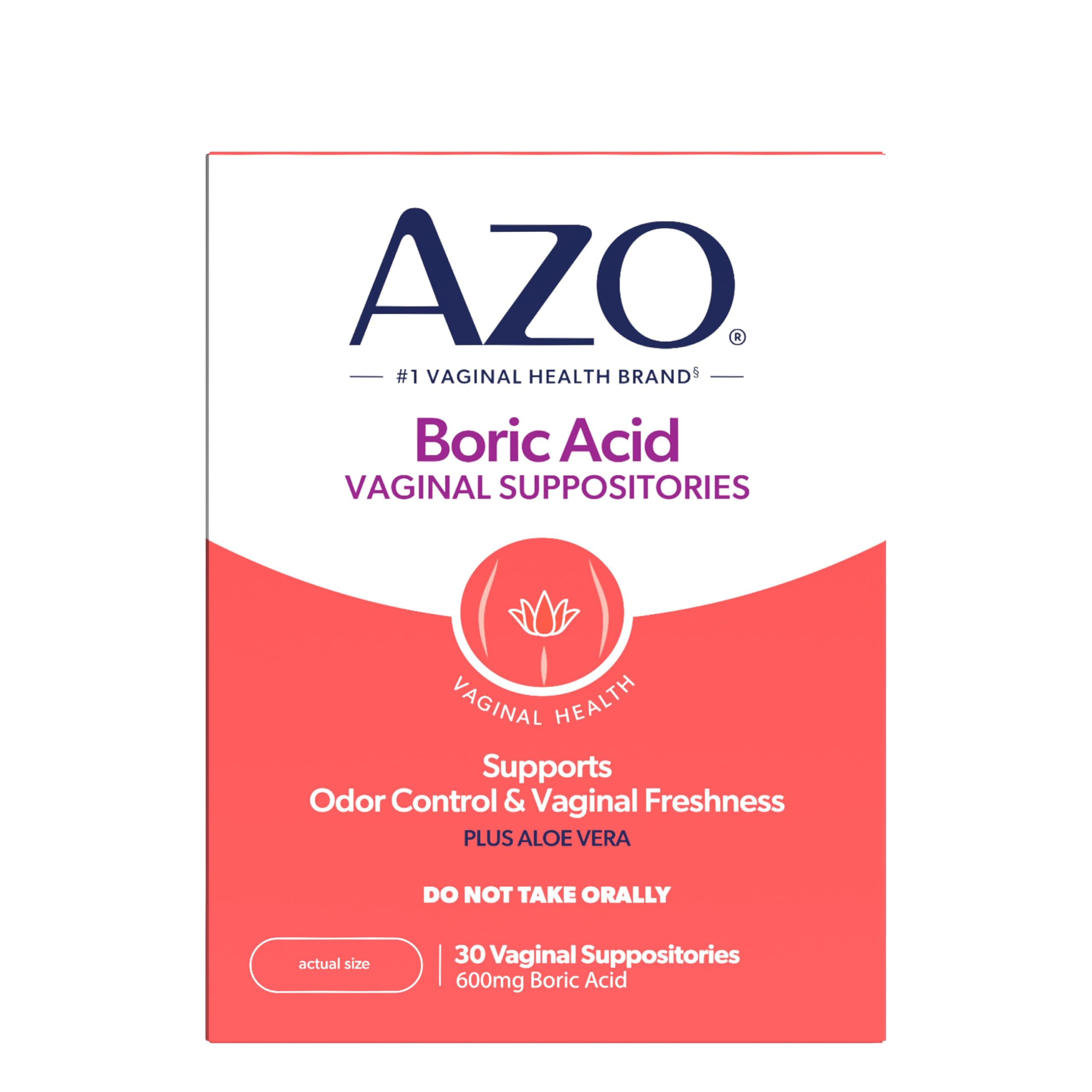 AZO® Boric Acid Vaginal Suppositories, Helps Support Odor Control and Intimate Health with Clinically Studied Boric Acid, Non-GMO, 30 Count 30 Count (Pack of 1) 1 Month Supply