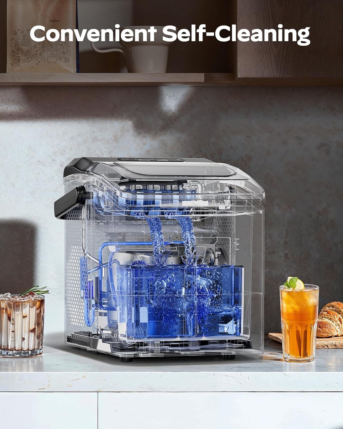 Ice Maker Countertop, 9 Cubes Ready in 6 Mins, 26 lbs per Day, Ice Machine with 2 Ice Sizes and Self-Cleaning, Portable Ice Maker with Handle for Home, Kitchen, Camping, RV, Office, Black - Image 5