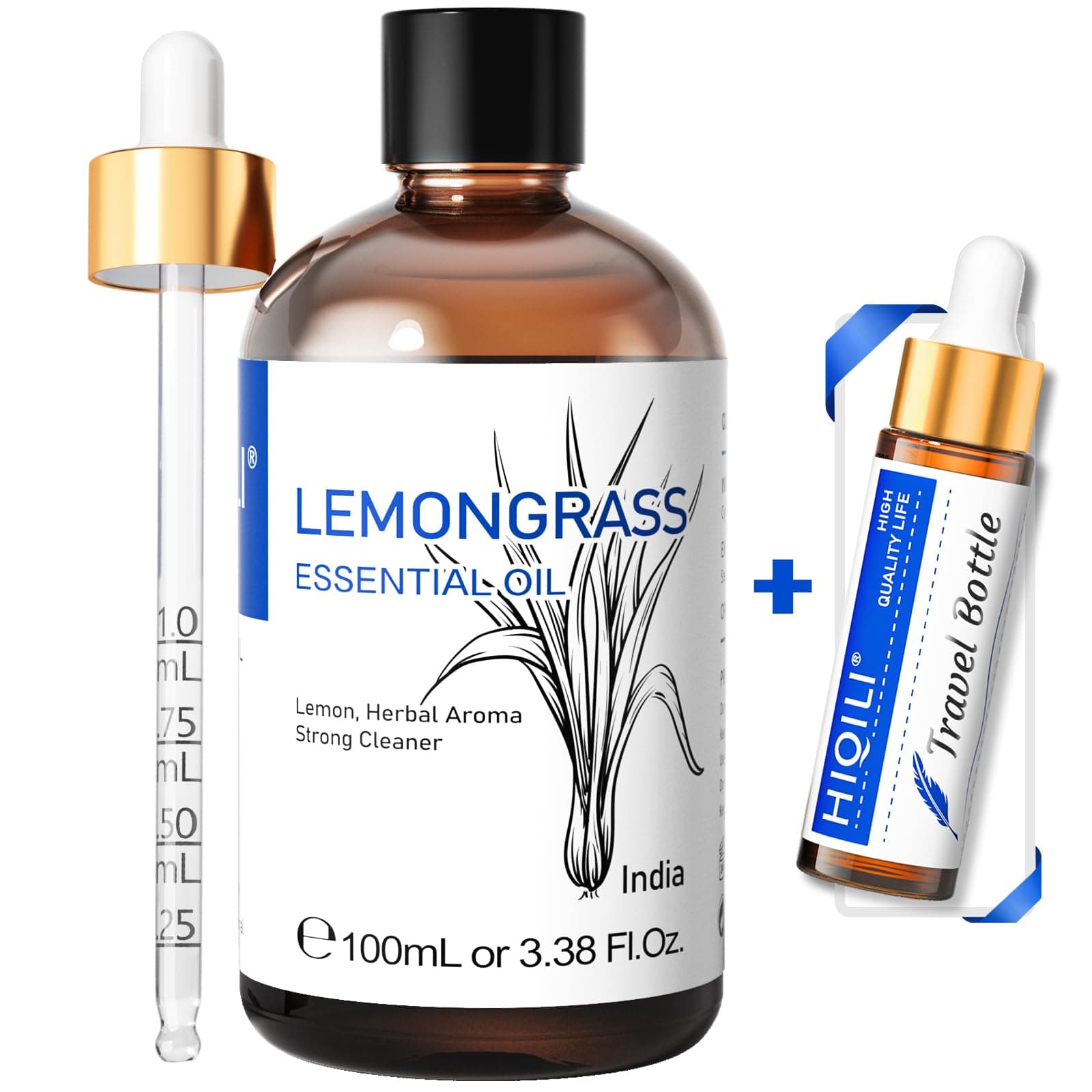 HIQILI Lemongrass Essential Oil, 100% Pure Natural Undiluted Premium Oils - 3.38 Fl. Oz Lemongrass 3.38 Fl Oz (Pack of 1)