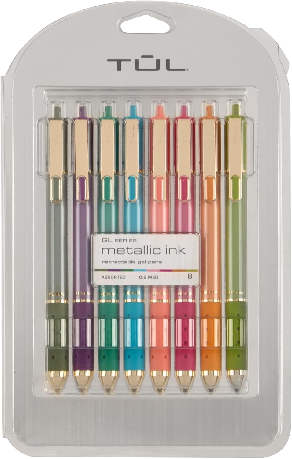 TUL® GL Series Retractable Gel Pens, Medium Point, 0.8 mm, Assorted Barrel Colors, Assorted Deep Metallic Inks, Pack Of 8 Pens - Image 2