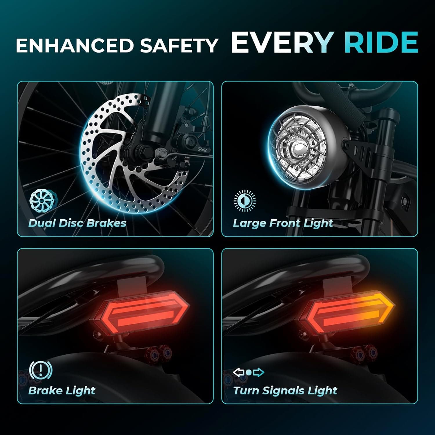 Jasion RetroVolt YR20 Electric Bike for Adults, [2000W Peak Motor, 32+MPH, 80 Miles] 48V 20Ah Battery Ebike, 20" Fat Tire Dirt Bike with Hydraulic Brake & Cruise Control, Full Suspension All Terrain Yr16-1000w 48v 12.5ah - Image 8