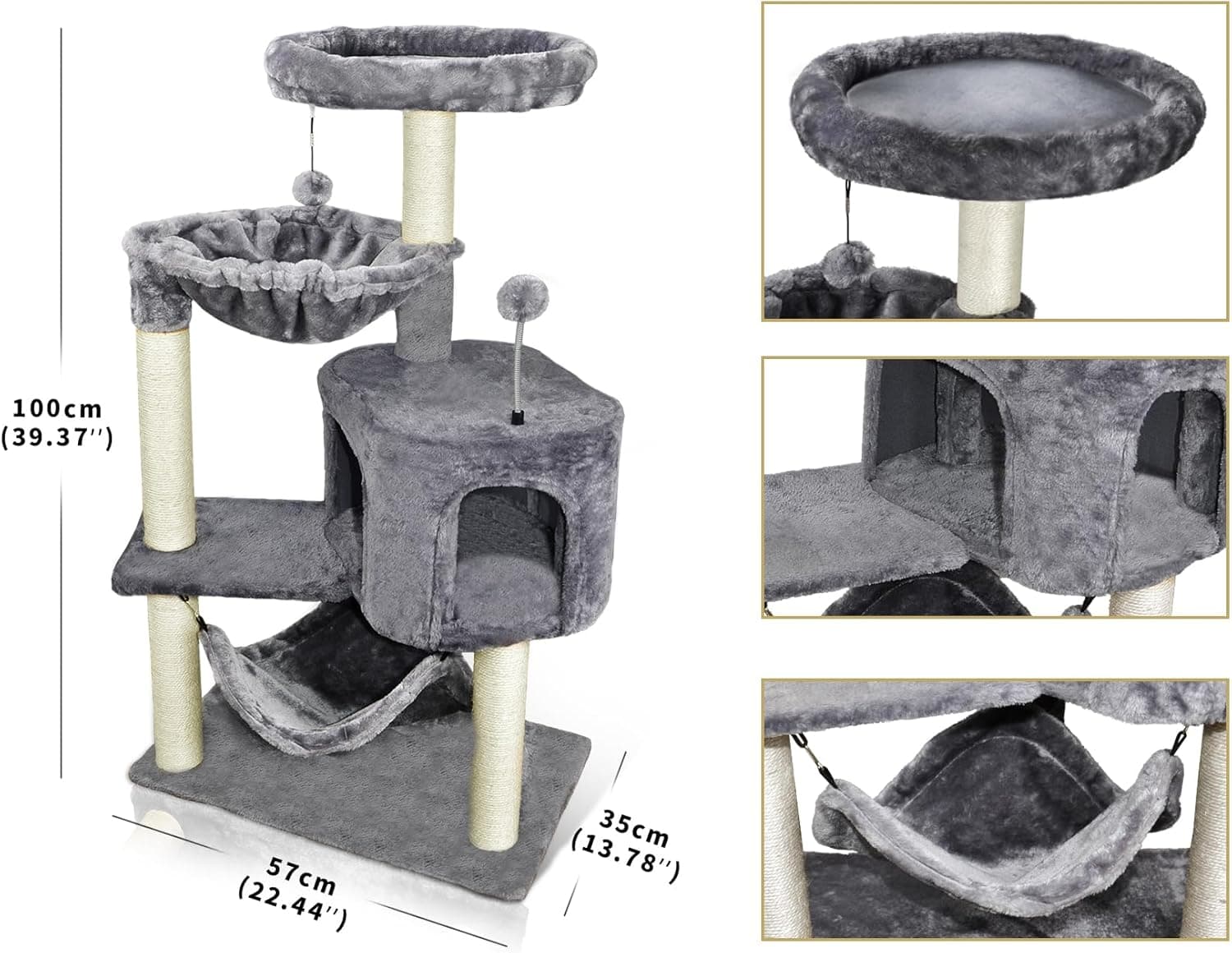 YUNIQUE Cat Tree with Cat Condo and Big Hammock, Grey - Image 4