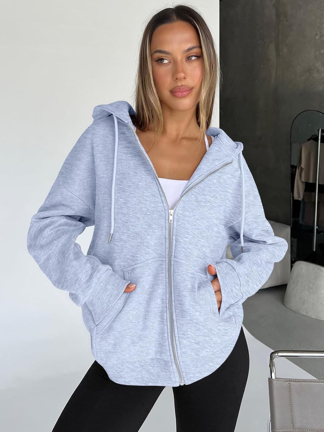 Trendy Queen Womens Zip Up Hoodies Oversized Sweatshirts Fall School Fashion Outfits Casual Jackets 2025 Winter Clothes Medium Grey - Image 4