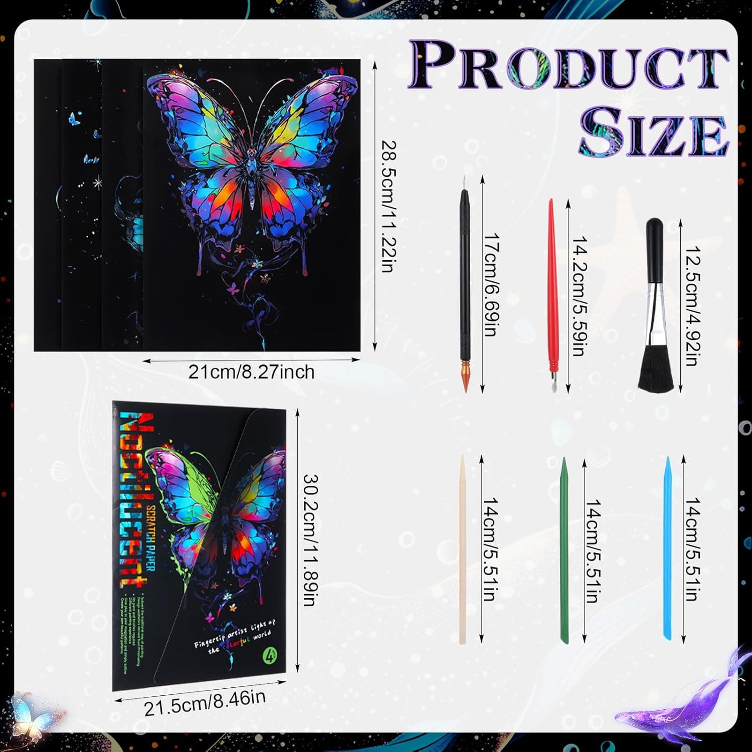 8 Pack Glow in The Dark Scratch Art for Adult Rainbow Painting Paper Sheet with Pen/Cleaning Brush Noctilucent Engraving Scratchboard for Adults Gift Craft for Gift, Stress Relief Animal - Image 3