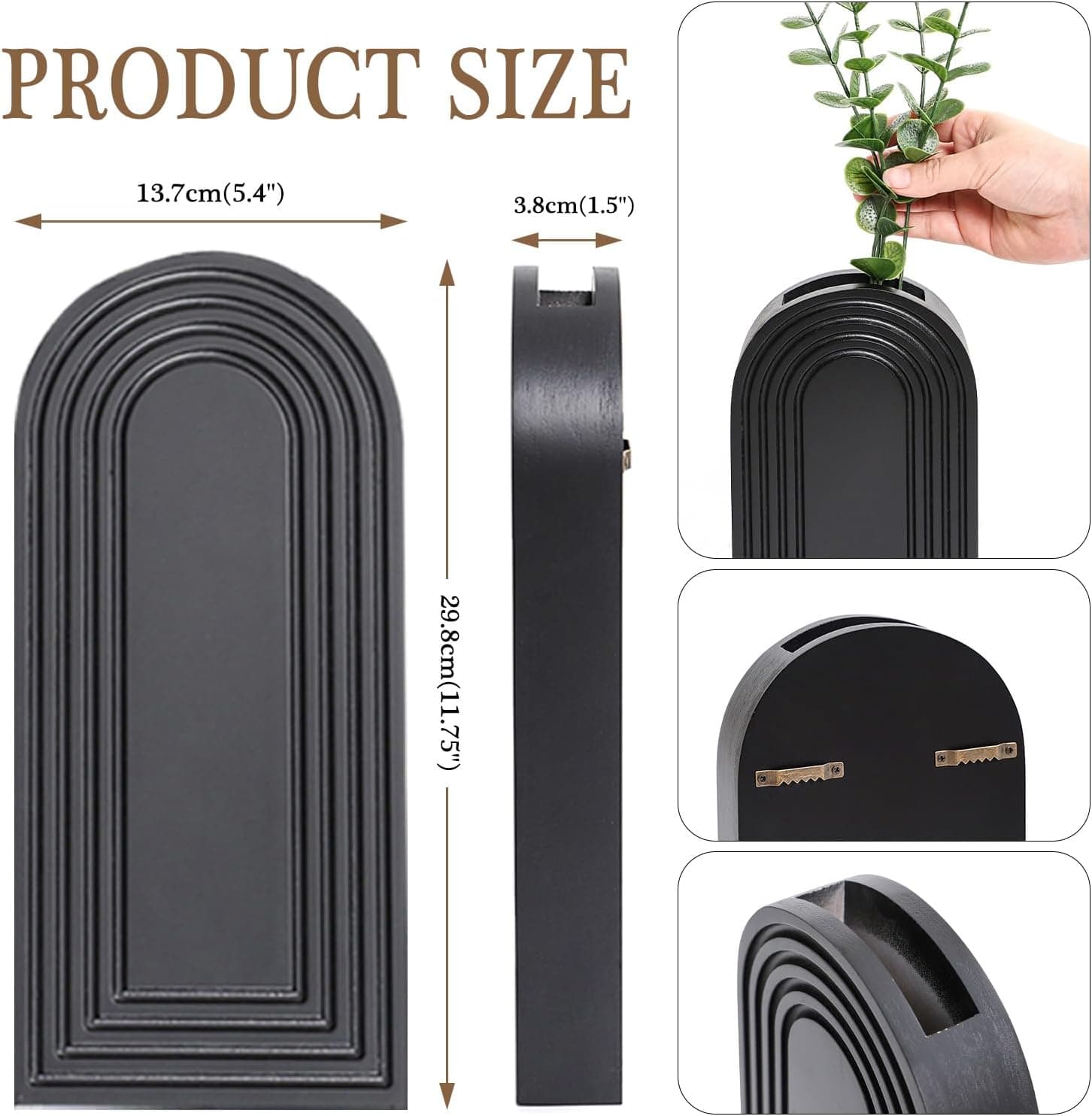 2 Pack Wooden Wall Vase Set - Brown Finish Modern Farmhouse & Boho Wall Decor para sa Entryway, Hallway, Bathroom, Living Room, Dining Room, Narrow Spaces - Image 5