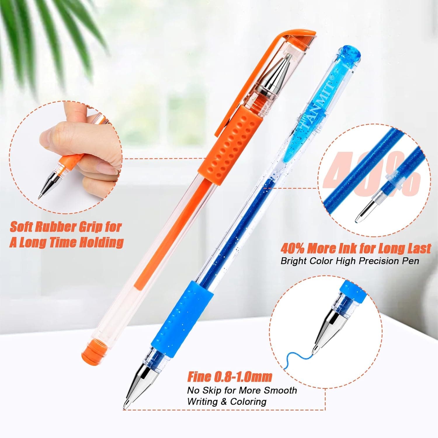 TANMIT 彩色笔，36 色彩色笔套装，适合成人涂色书，带有 40% 更多墨水的彩色胶水笔，非常适合成人涂鸦、剪贴簿和绘画 - Image 3