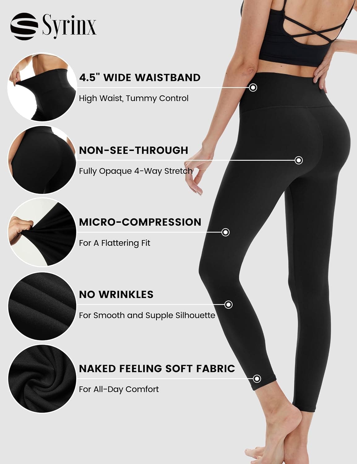 High Waisted Leggings for Women - Soft Athletic Tummy Control Yoga Pants for Cycling Dance Tights No Pockets Large-X-Large 3 Pack Black, Black, Black - Image 5