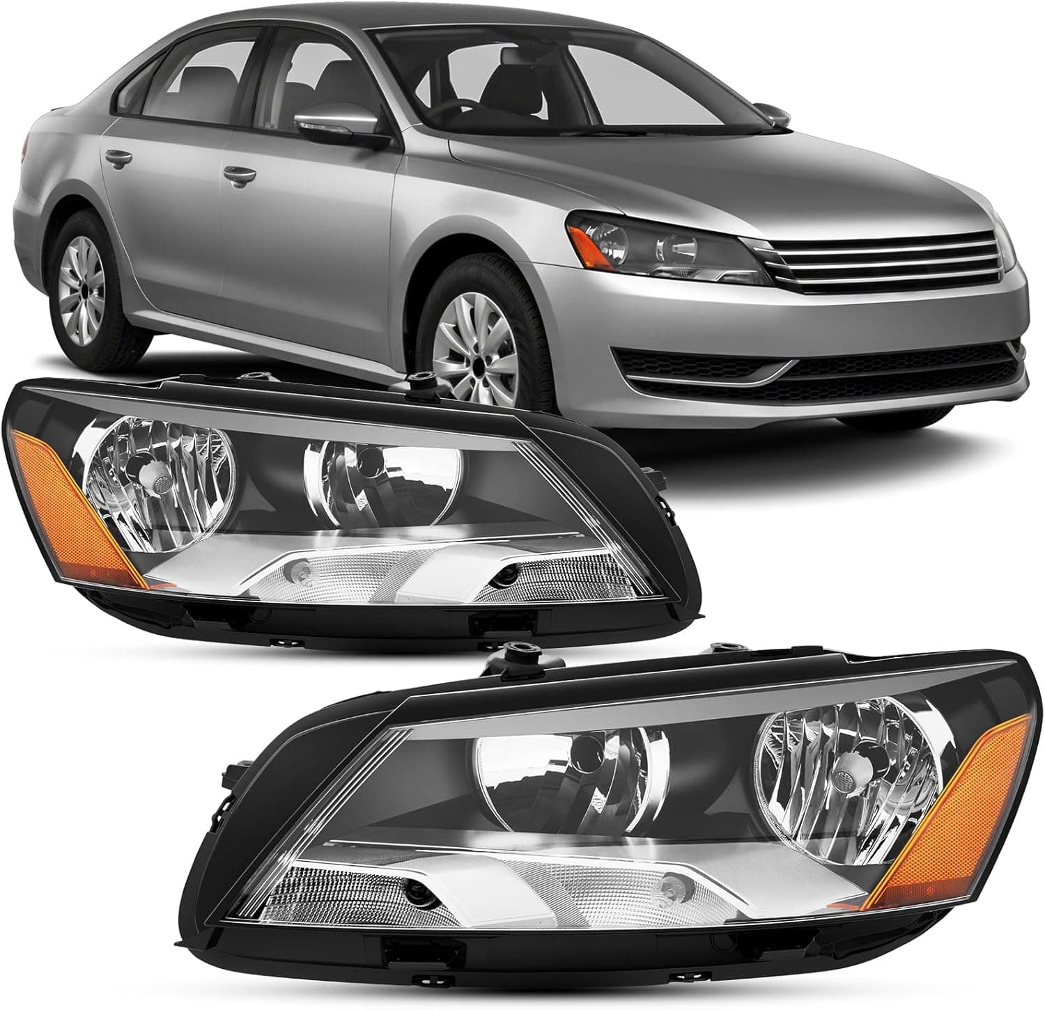 Headlights Assembly For 2012 2013 2014 2015 Volkswagen Passat Headlights, for 12-15 VW Passat Head Lamps Set Halogen Pair OEM style 2012-2015 Passat Black - Image 2